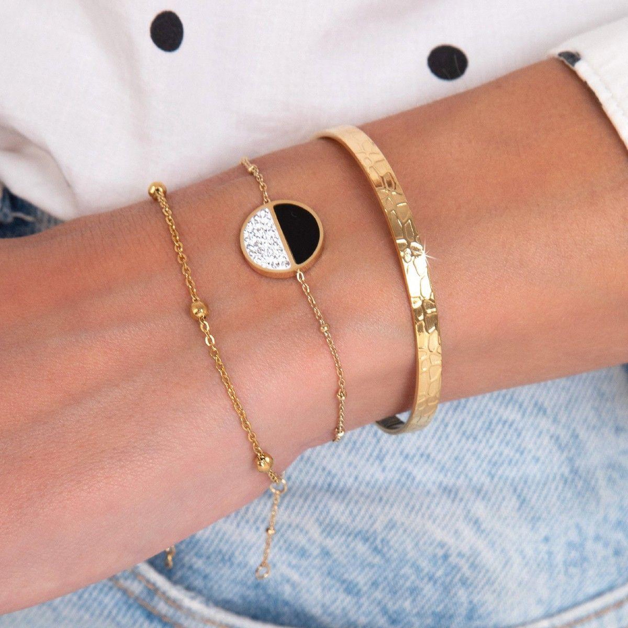 Voir la diapositive 2 : SC BOHEME Lot de 3 bracelets SC Bohème en Acier Finement doré orné de cristaux scintillants