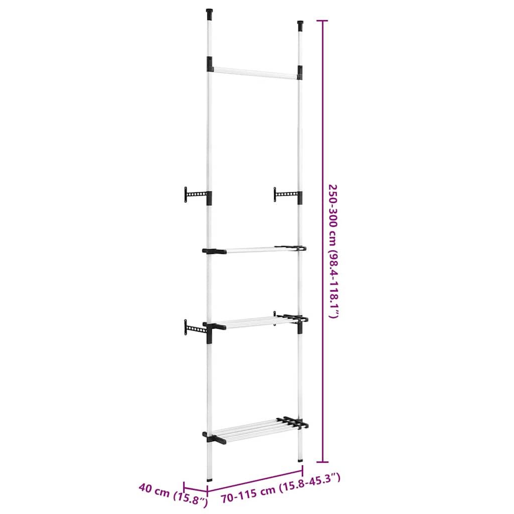 Voir la diapositive 6 : VIDAXL Systeme de garde-robe telescopique barres et etagere aluminium