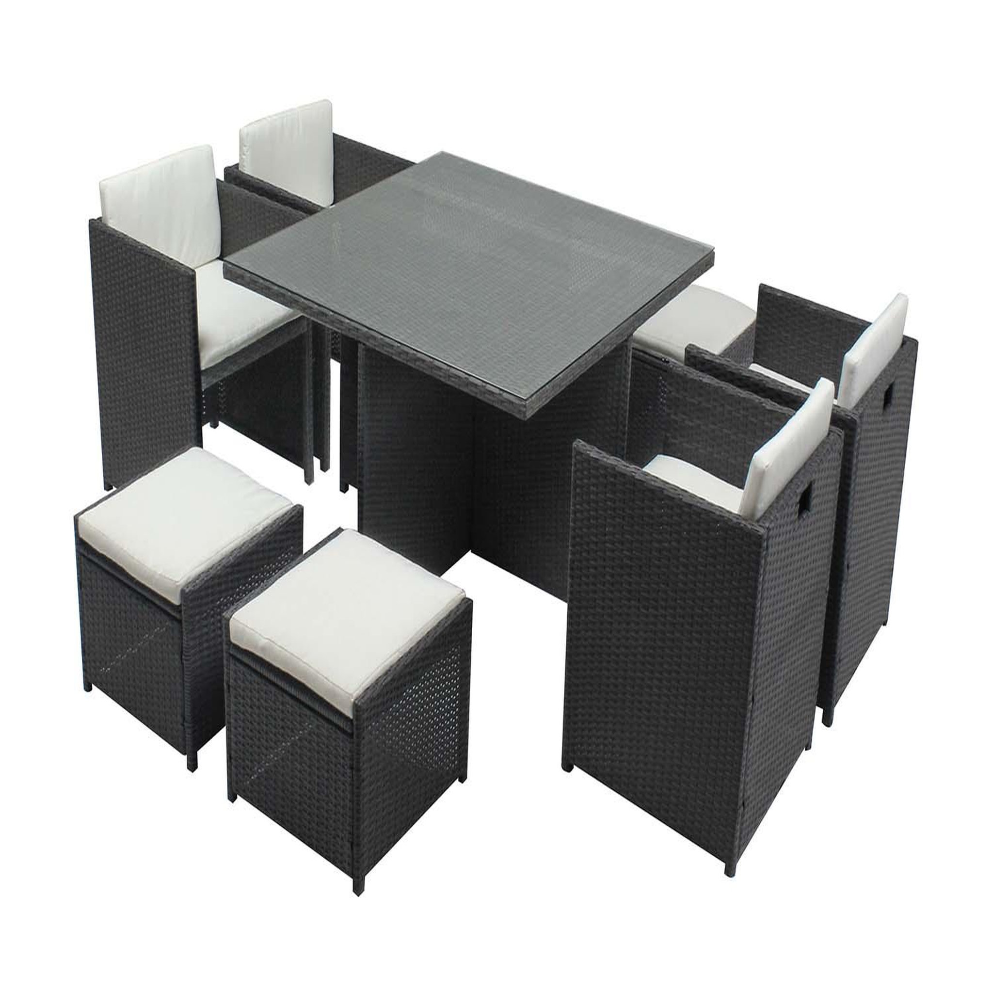 CONCEPT USINE Table et chaises 8 places encastrables en résine gris-blanc miami