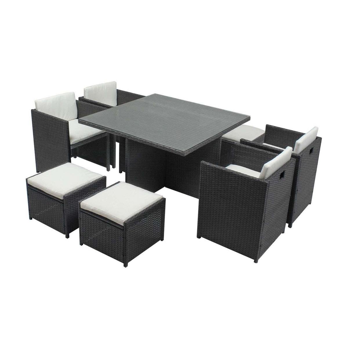 CONCEPT USINE Table et chaises 8 places encastrables en résine gris-blanc MIAMI