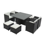 CONCEPT USINE Table et chaises 8 places encastrables en résine gris-blanc MIAMI