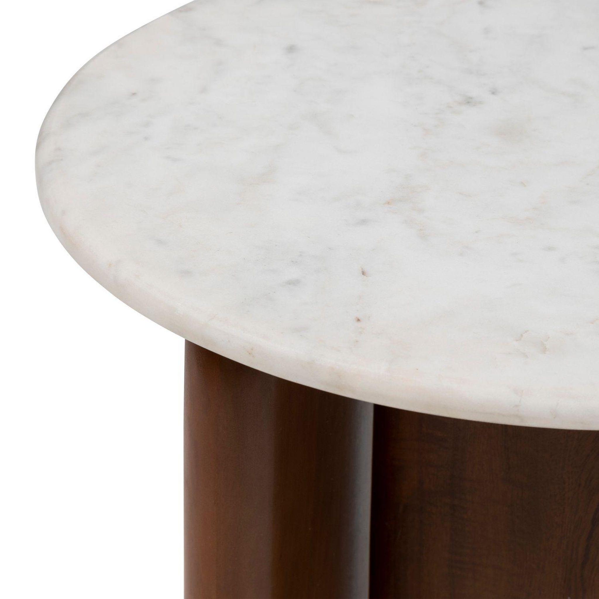 Voir la diapositive 5 : ATMOSPHERA Table à café ronde en marbre et bois massif nanda - blanc