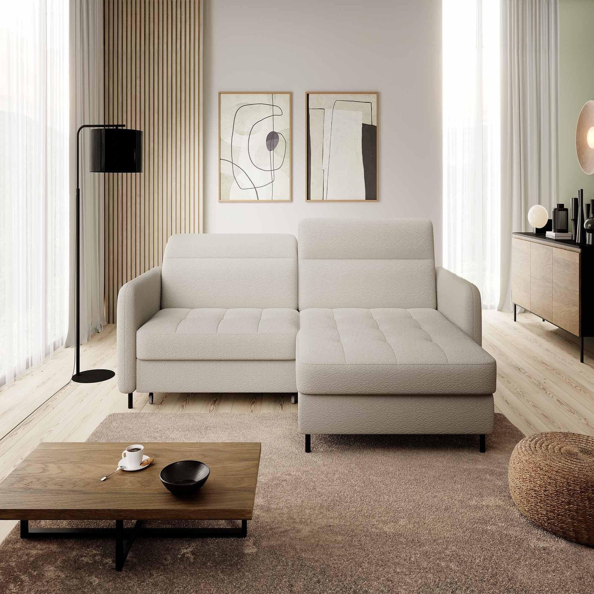 Voir la diapositive 5 : BEST MOBILIER Sagada - canapé d'angle droit 4 places - convertible avec coffre et têtières - en tissu bouclette