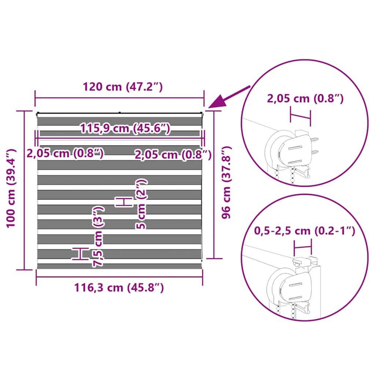 VIDAXL Store zebre gris clair largeur du tissu 115,9 cm polyester