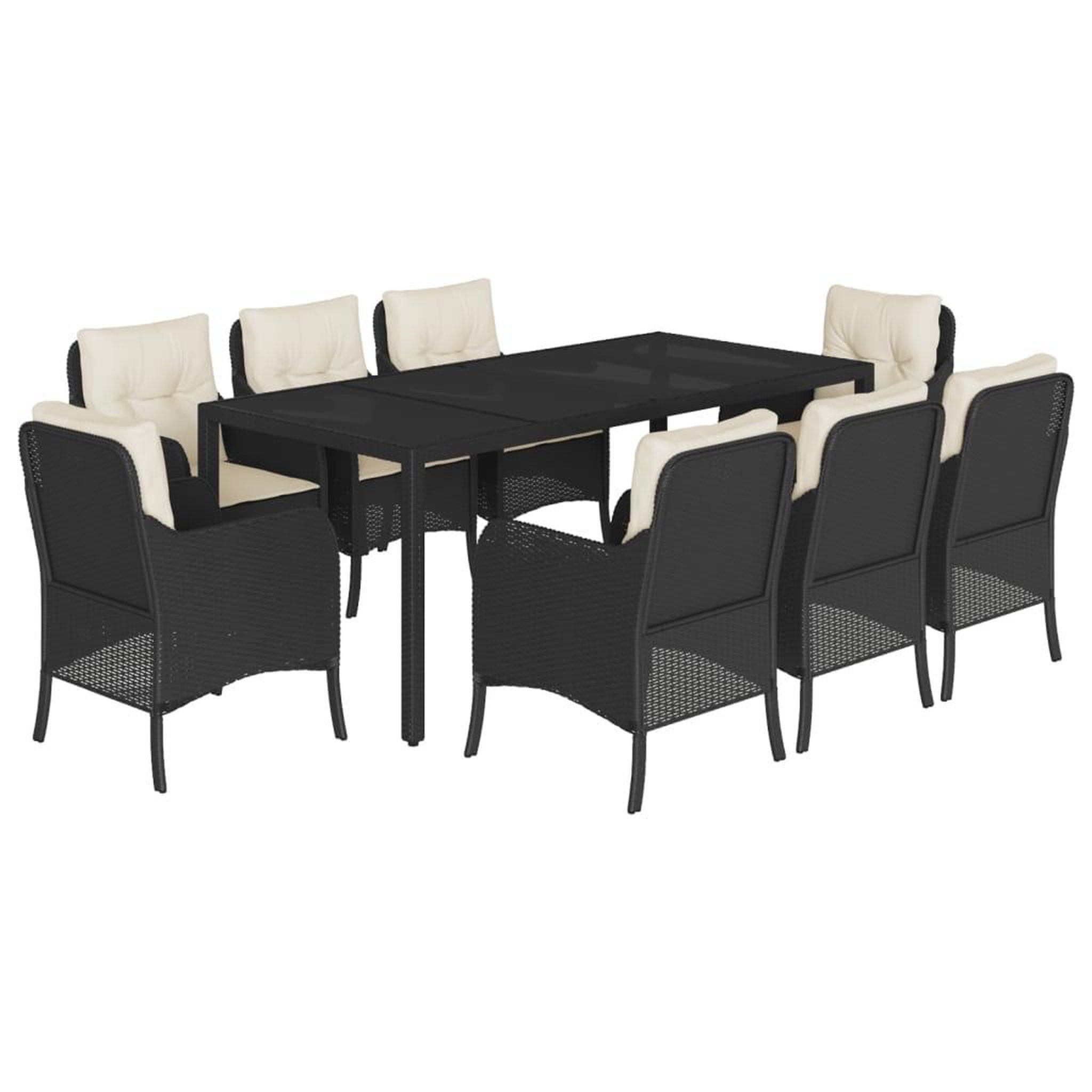 Voir la diapositive 2 : VIDAXL Ensemble a manger de jardin 9pcs coussins noir resine tressee
