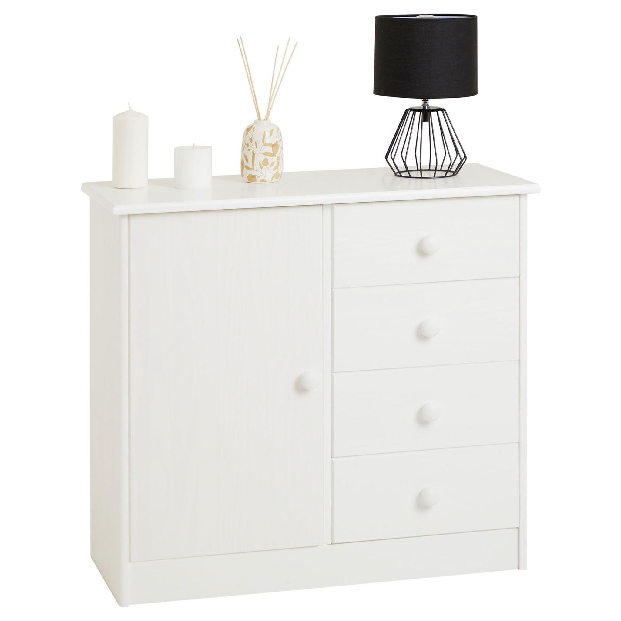 Voir la diapositive 1 : IDIMEX Commode rondo en pin massif, 4 tiroirs et 1 porte