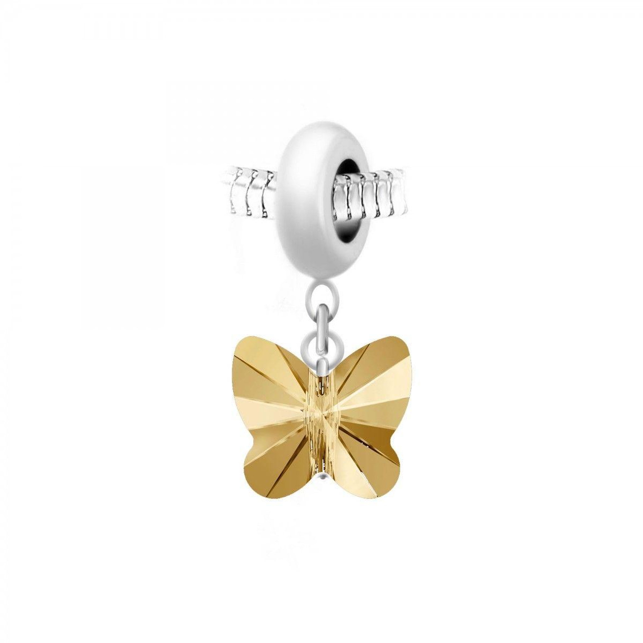 SC CRYSTAL Charm perle en acier et papillon SC Crystal orné de Cristaux scintillants
