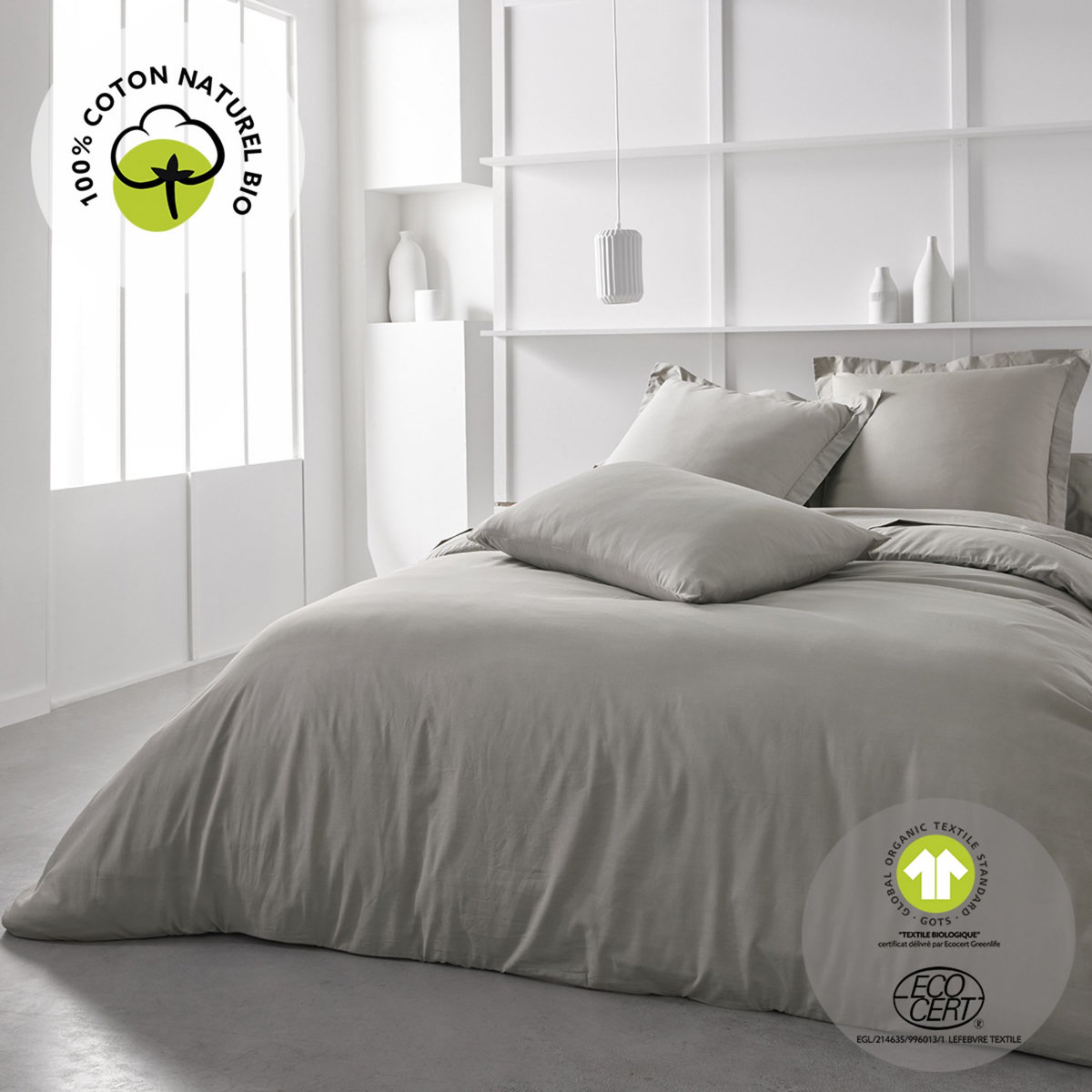 TODAY Housse de couette unie en Coton 57 fils ORGANIC 