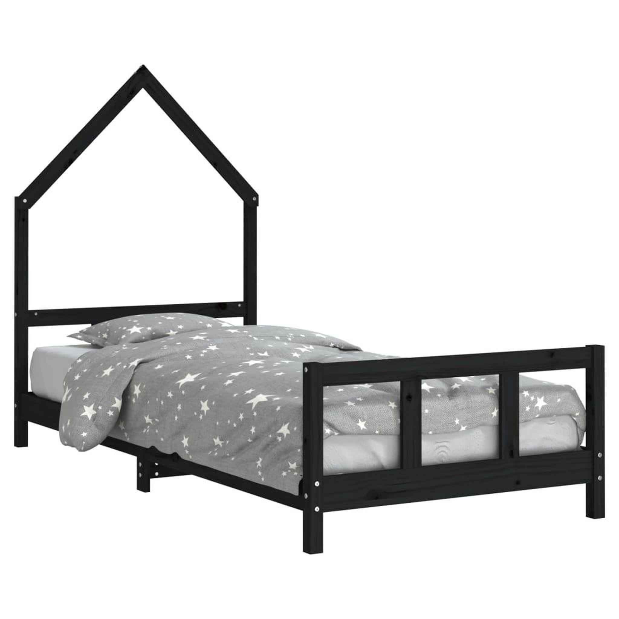 Voir la diapositive 2 : VIDAXL Cadre de lit pour enfants noir 90x200 cm bois de pin massif