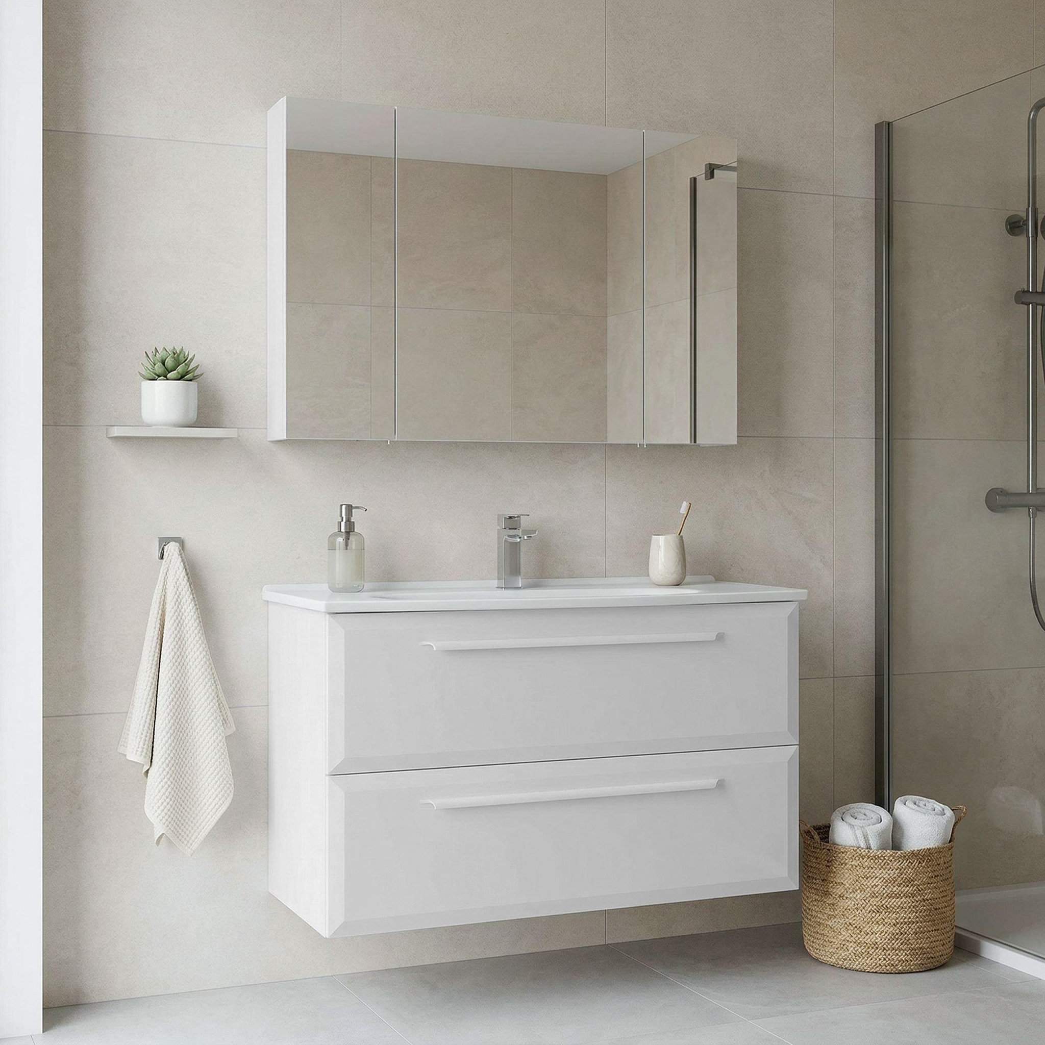Voir la diapositive 2 : Habitat et Jardin Meuble avec simple vasque et miroir  Nuvola 100 v2  - 100 x 50 x 62 cm - White