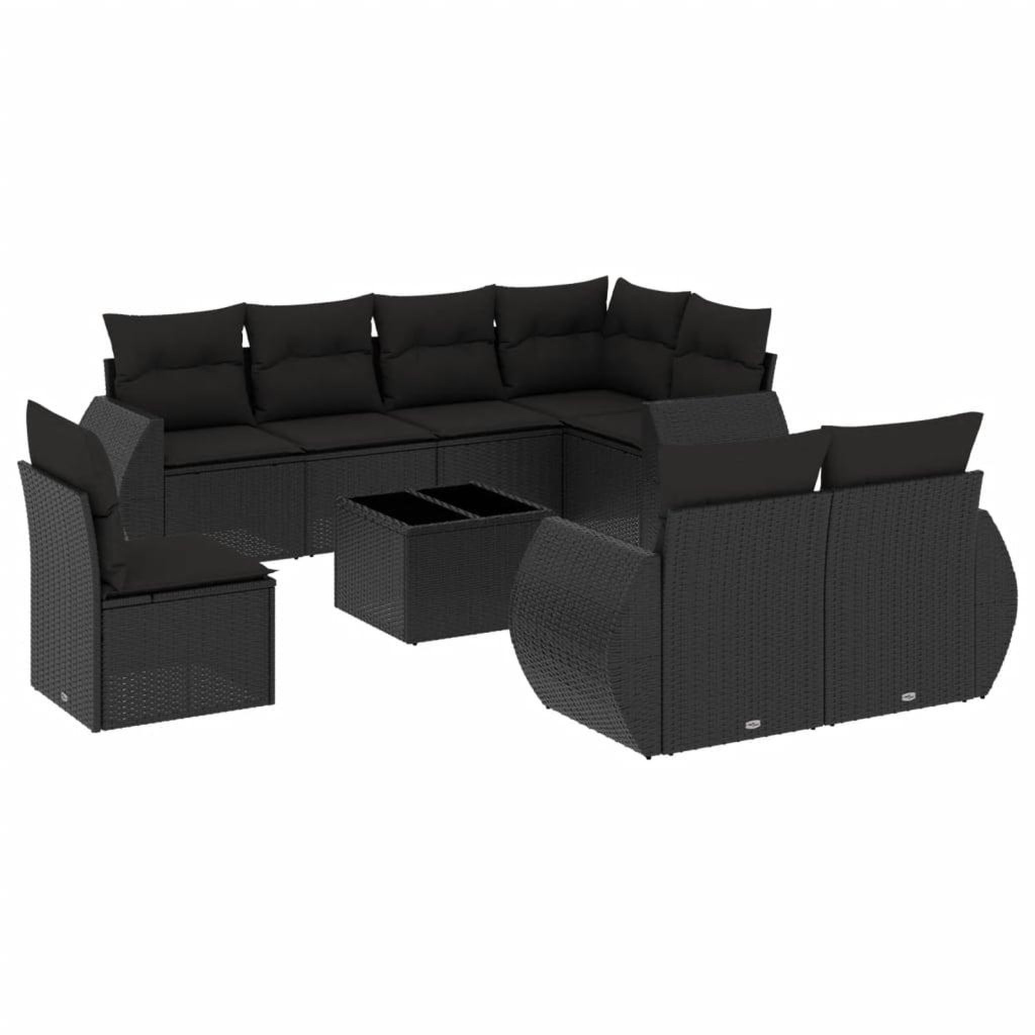 Voir la diapositive 2 : VIDAXL Salon de jardin 9 pcs avec coussins noir resine tressee