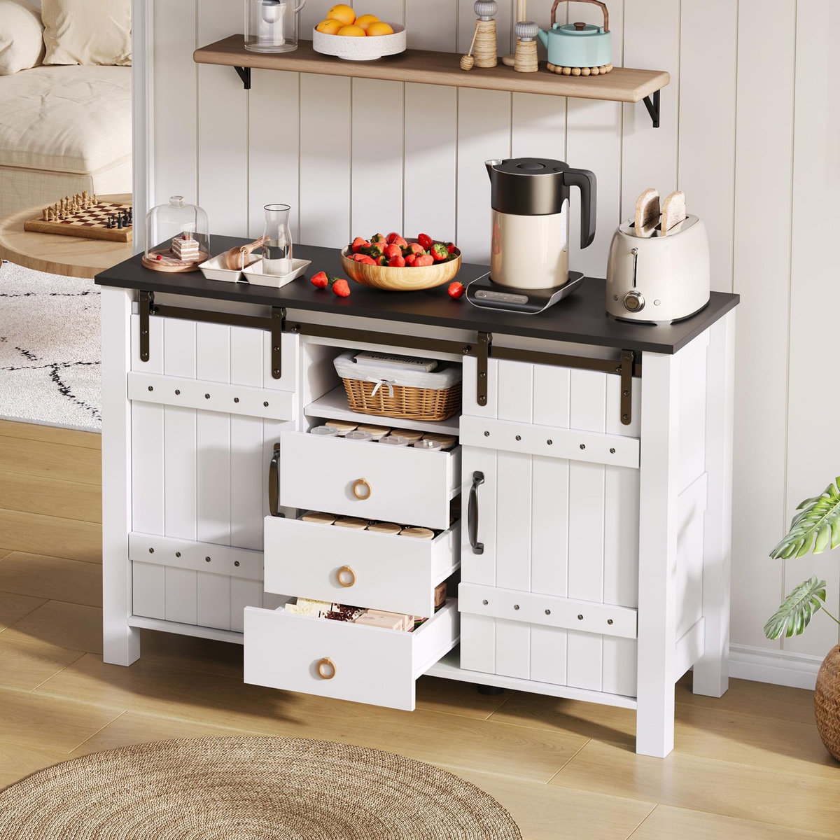 MERAX Buffet 2 porte(s) 3 tiroir(s) - 120 cm blanc mdf