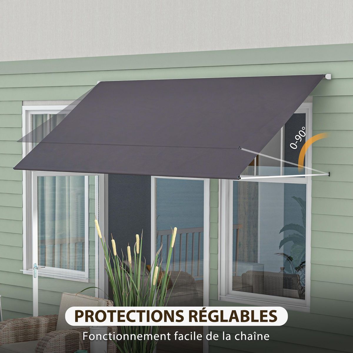 OUTSUNNY Store banne manuel rétractable inclinaison réglable 300 x 120 cm alu polyester gris