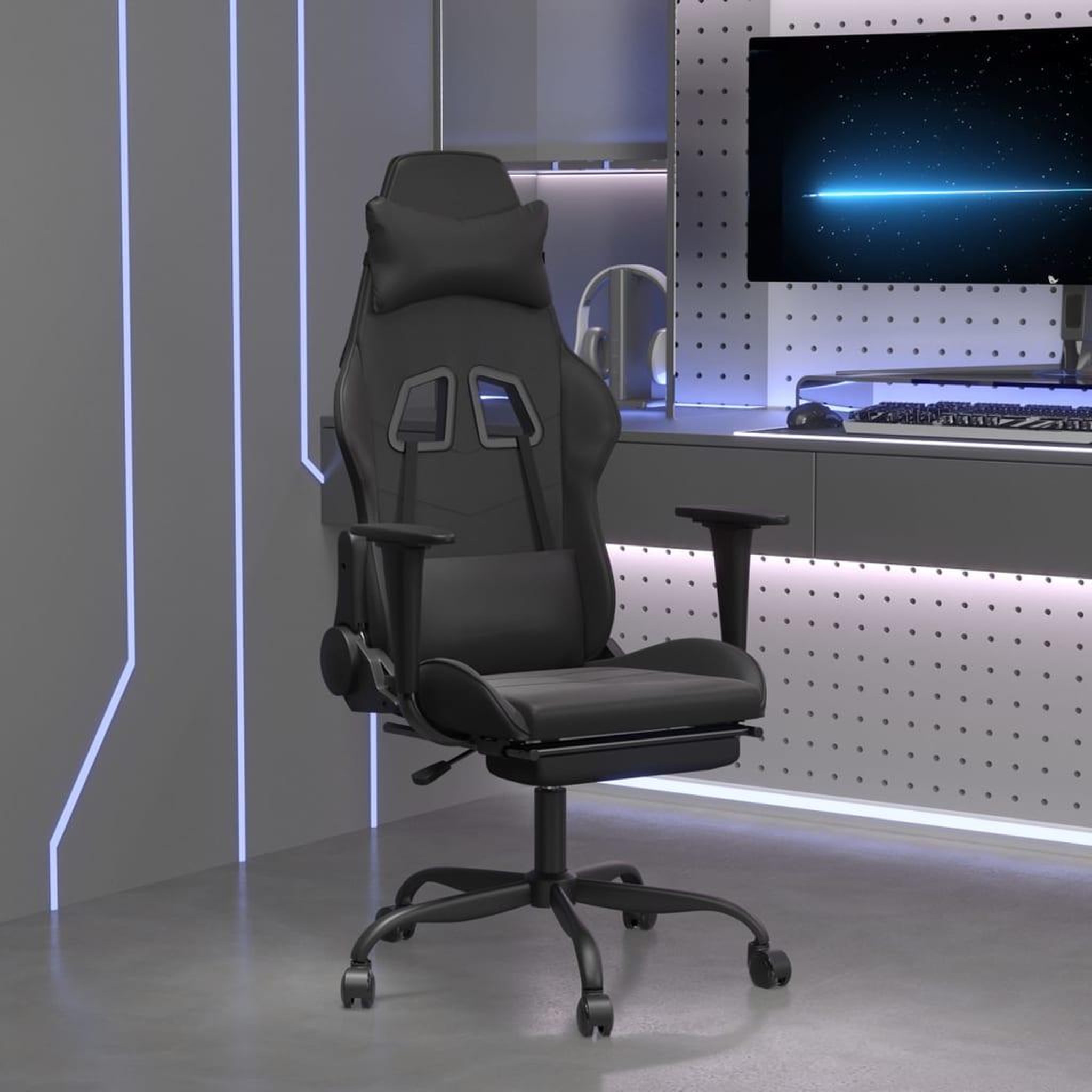 VIDAXL Chaise de jeu avec repose-pied Noir Similicuir