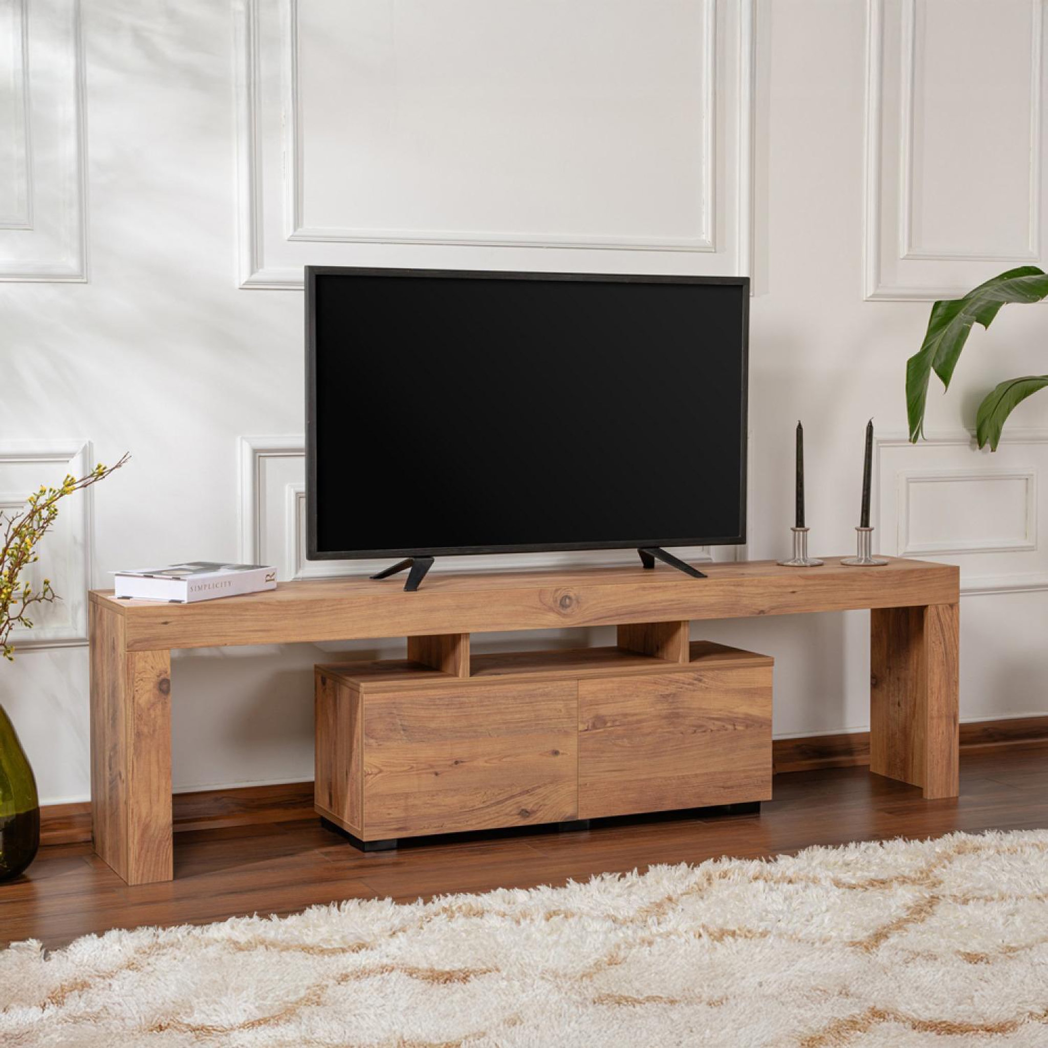Voir la diapositive 3 : CONCEPT USINE Meuble tv avec placards en bois 180cm juxe