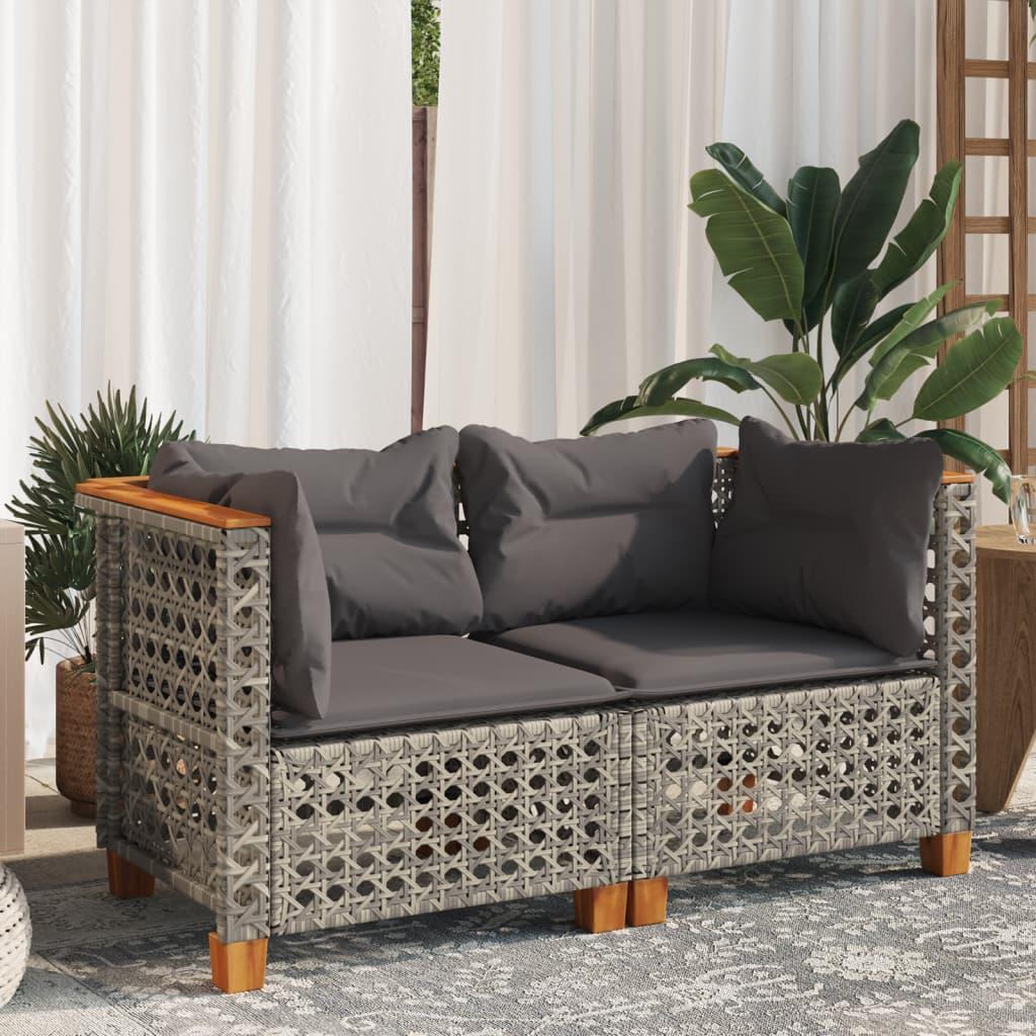 Voir la diapositive 3 : VIDAXL Canapes d'angle de jardin et coussins 2 pcs gris resine tressee