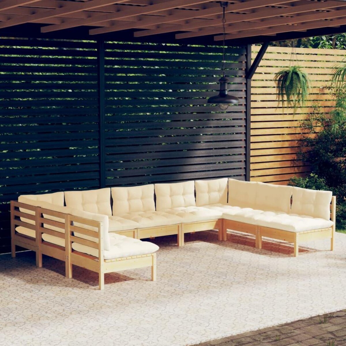 VIDAXL Salon de jardin 9 pcs avec coussins creme bois de pin massif