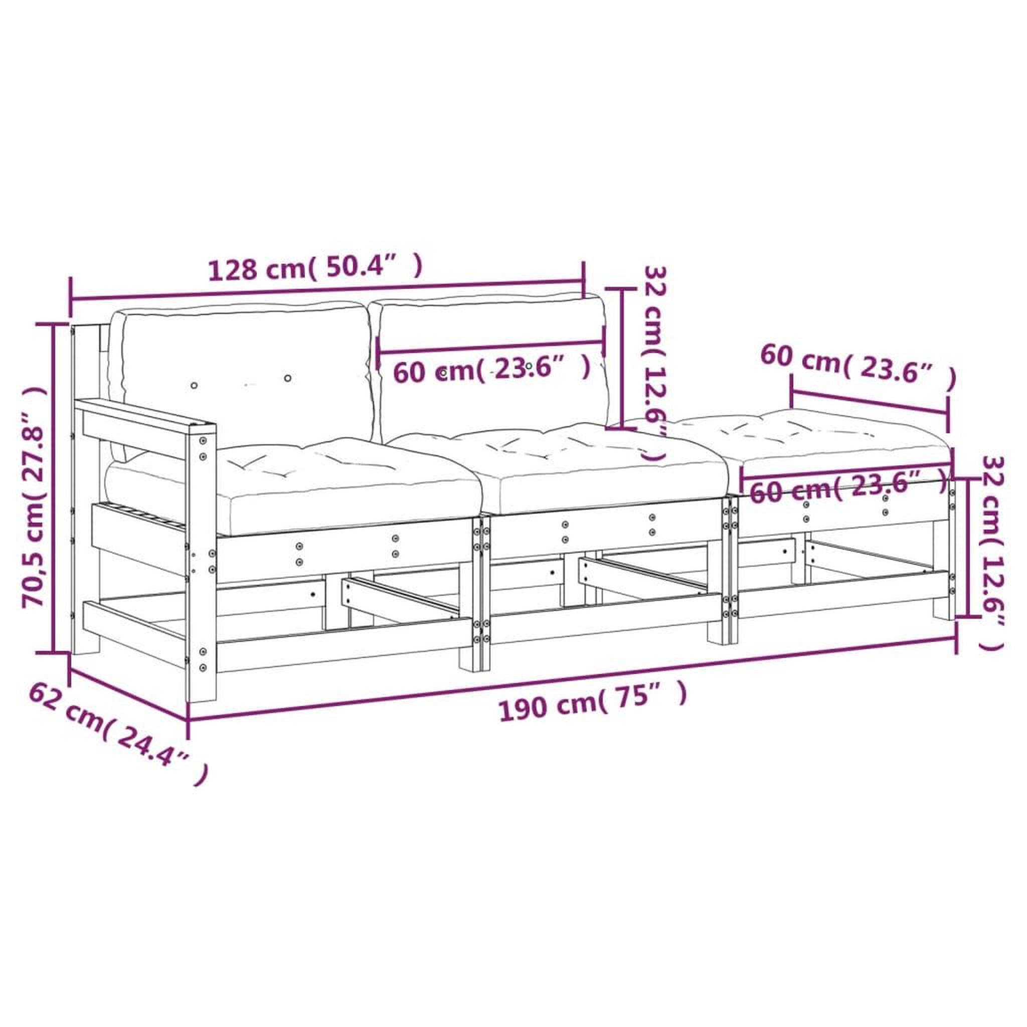 Voir la diapositive 6 : VIDAXL Salon de jardin 3 pcs avec coussins blanc bois massif