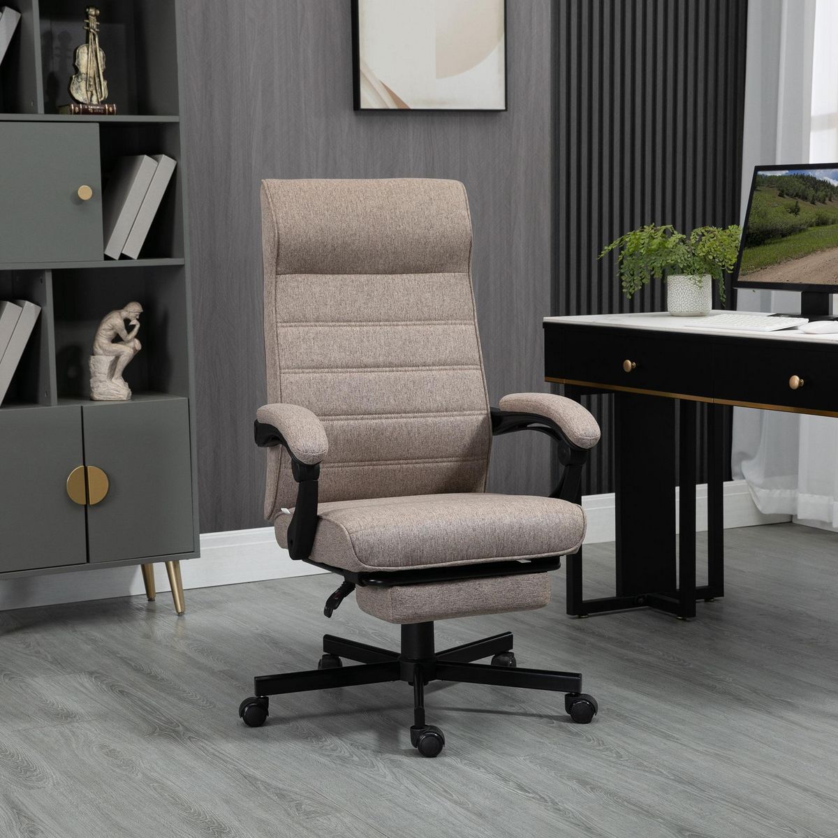 VINSETTO Chaise de bureau manager ergonomique inclinable réglable repose-pied rétractable tissu marron