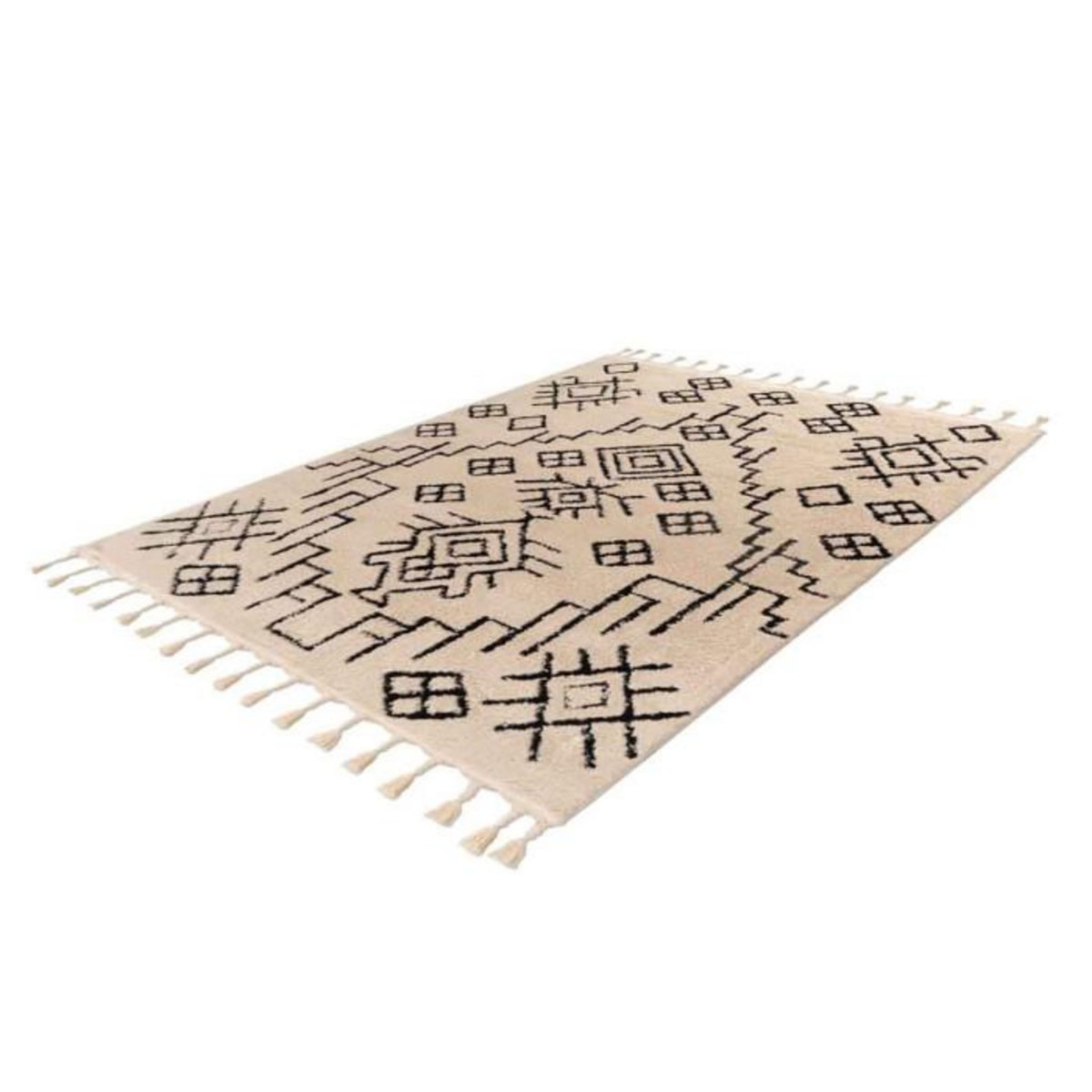 Paris Prix Tapis Tissé Ethnique avec Franges  Lovis V  Blanc