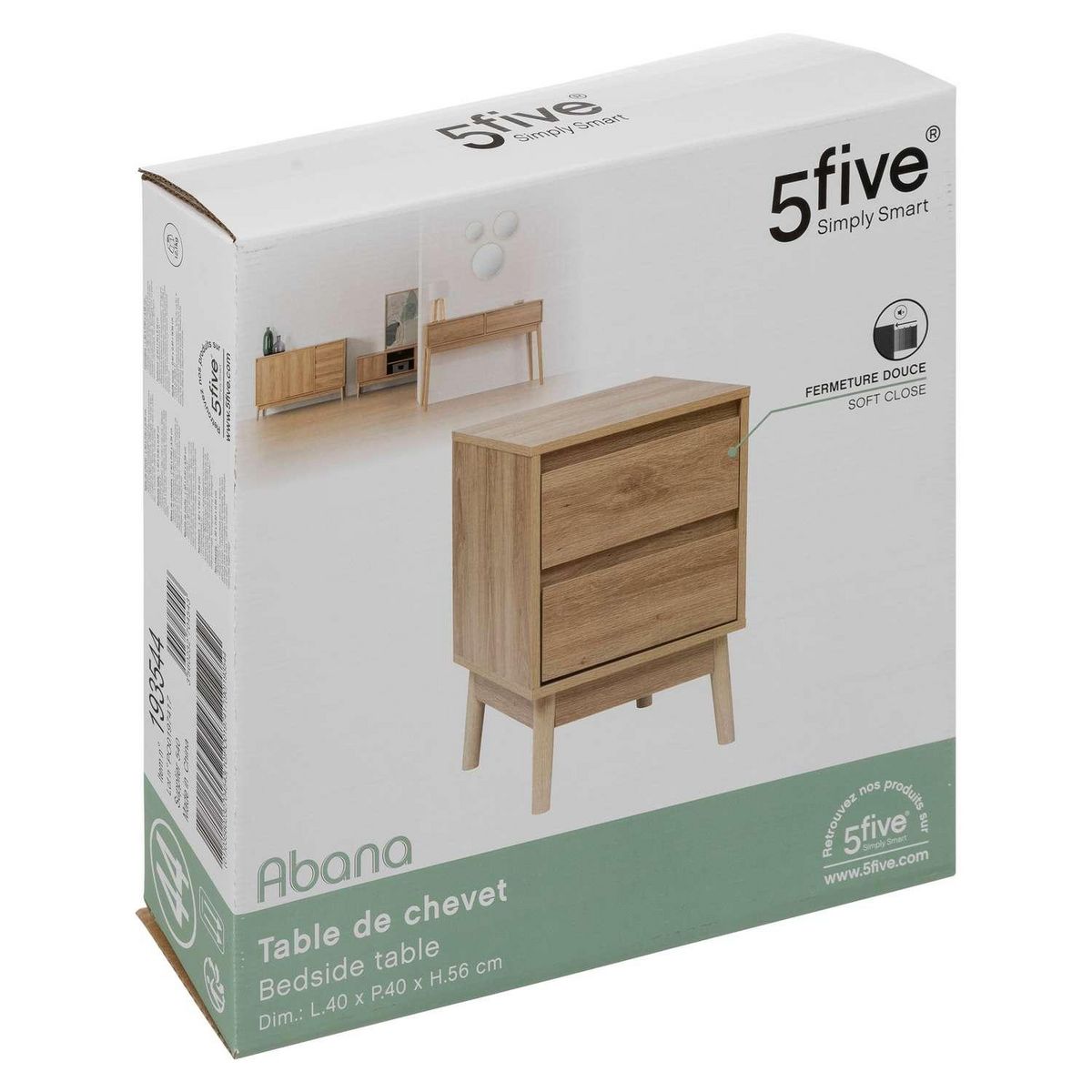 FIVE Table de chevet 2 tiroirs Liam en bois - Marron