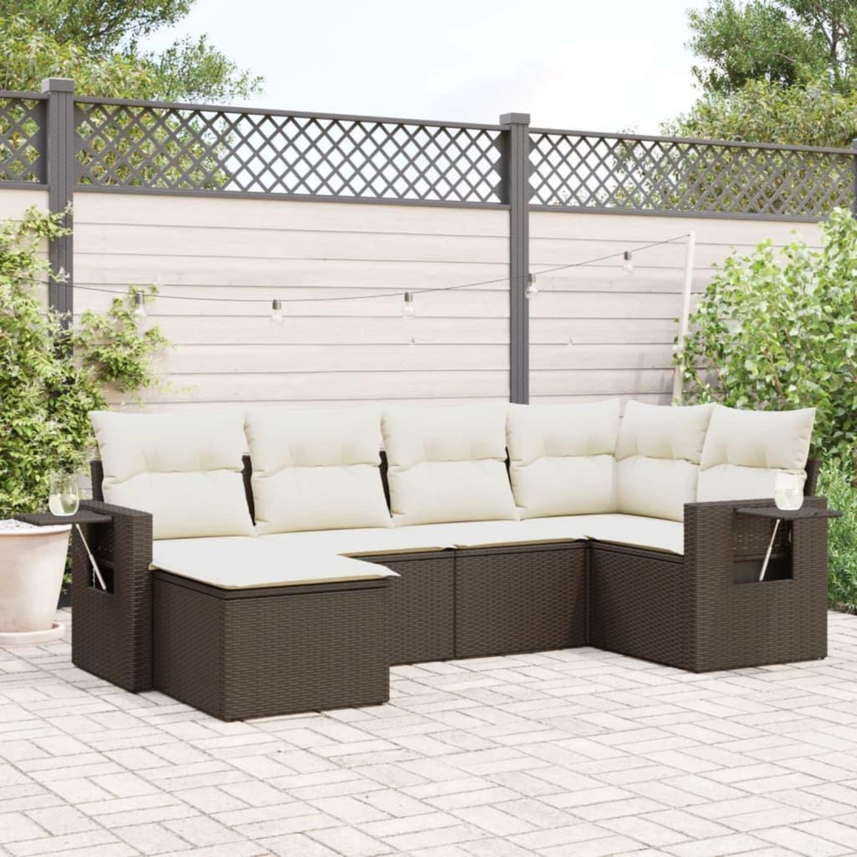 VIDAXL Salon de jardin avec coussins 6 pcs marron resine tressee
