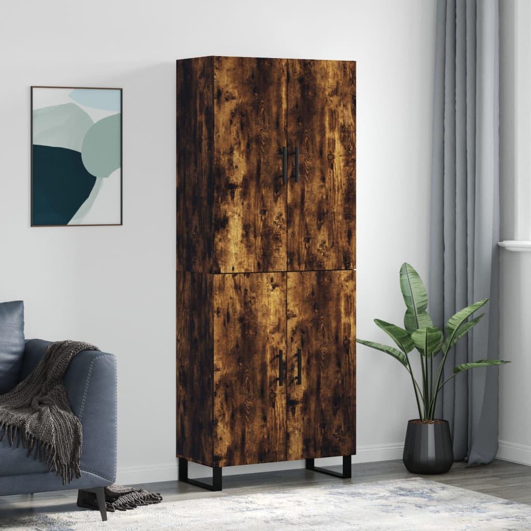 Voir la diapositive 1 : VIDAXL Buffet haut Chene fume 69,5x34x180 cm Bois d'ingenierie