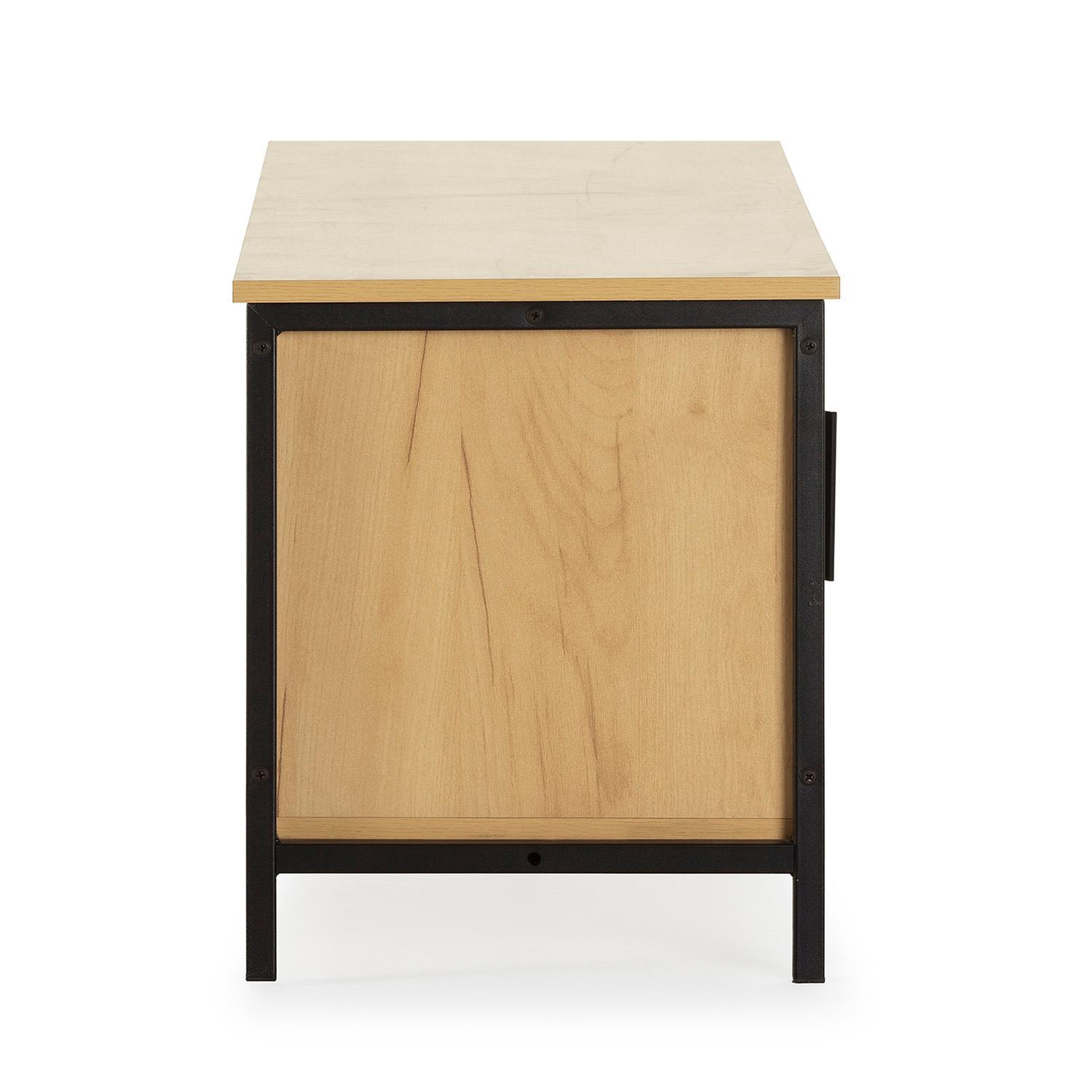 Voir la diapositive 4 : VS VENTA-STOCK Meuble tv Cruz 2 portes couleur chêne avec rotin naturel, 120 cm