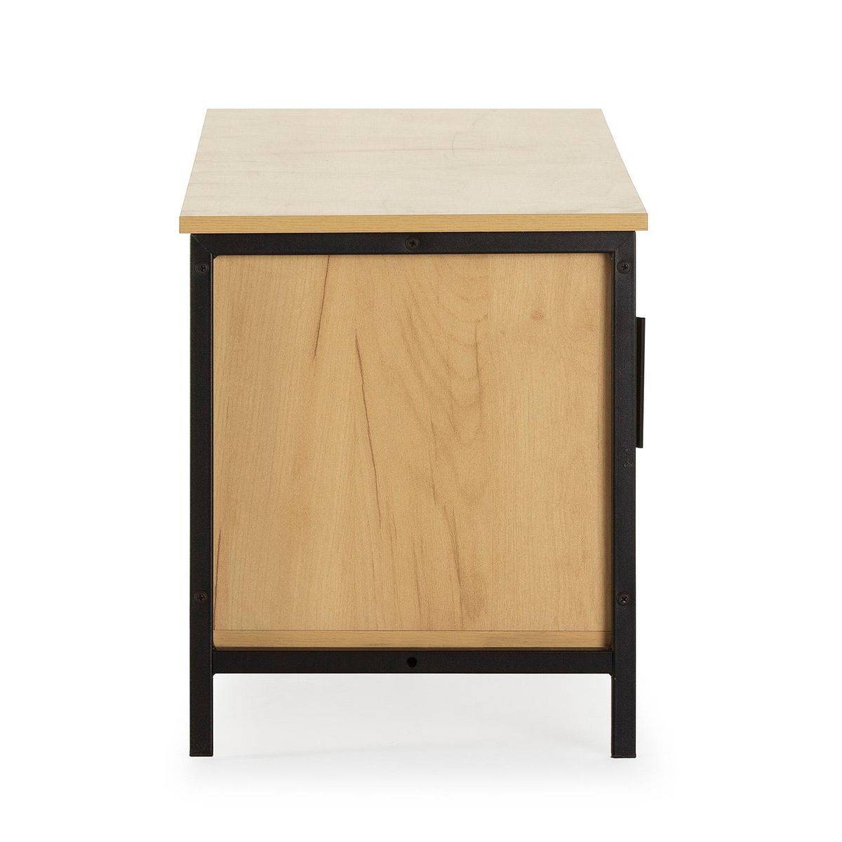 VS VENTA-STOCK Meuble tv Cruz 2 portes couleur chêne avec rotin naturel, 120 cm