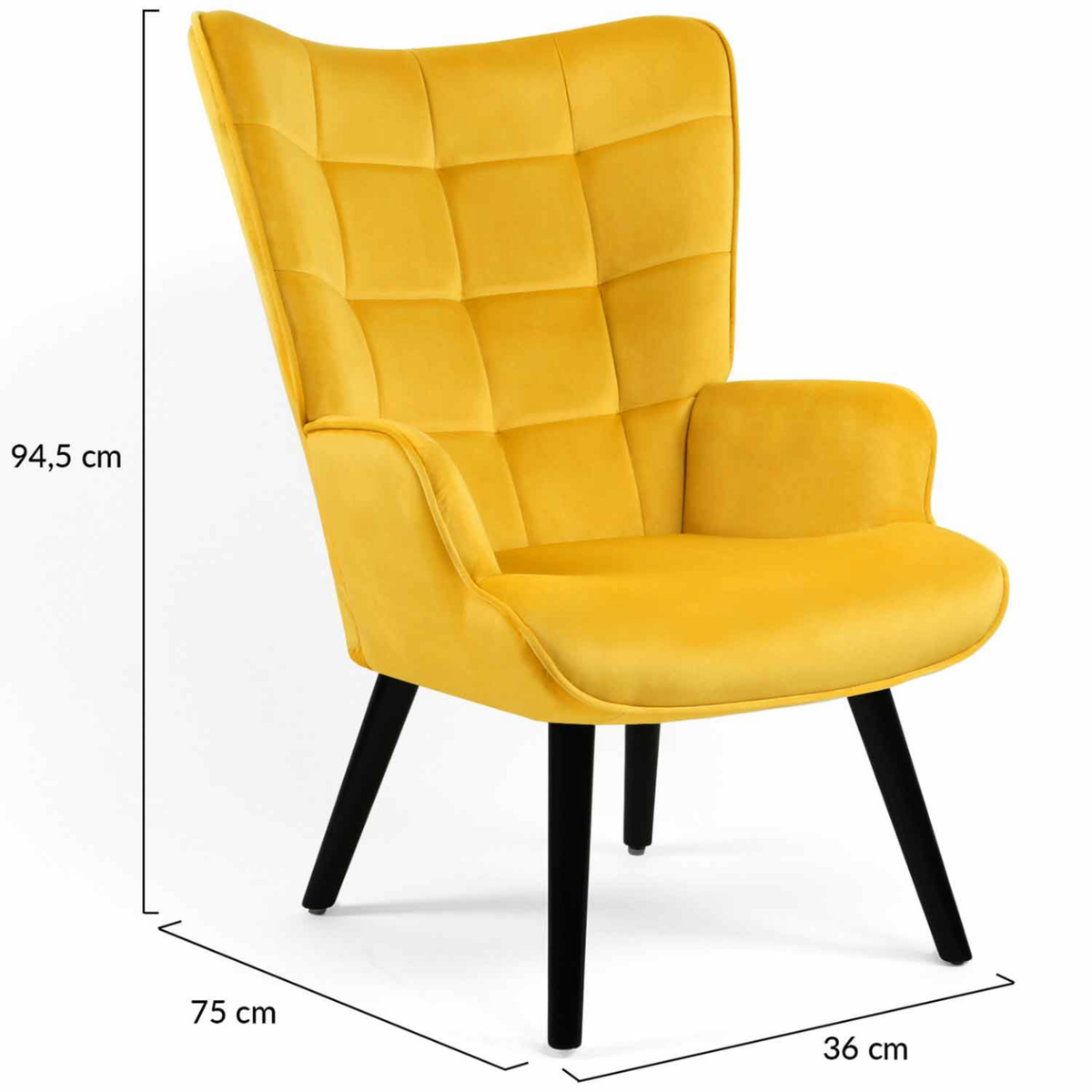 ID MARKET Fauteuil scandinave ANIA velours jaune