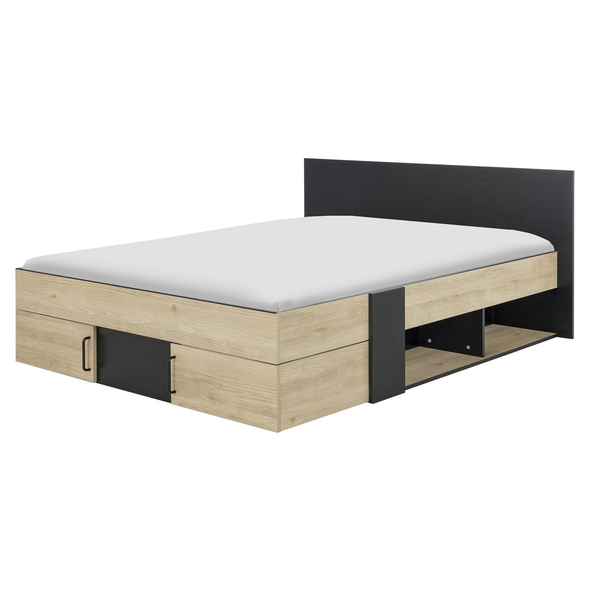 Voir la diapositive 5 : Lit double avec rangement style industriel 140x190cm LEXIS