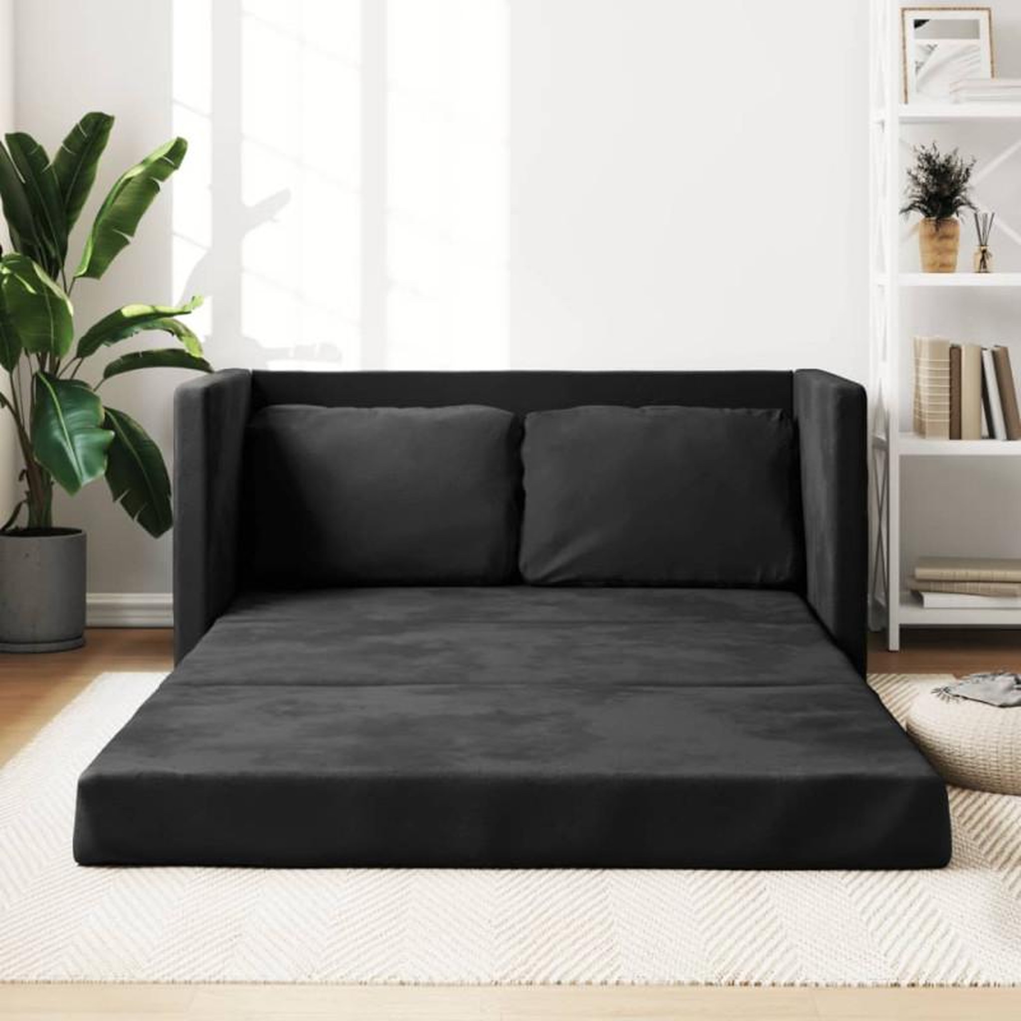 VIDAXL Canapé lit 2 en 1 noir 122x204x55 cm velours