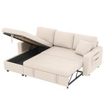 MERAX Canapé d'angle réversible convertible 3 places lin coffre de rangement. Coloris disponibles : Beige, Gris