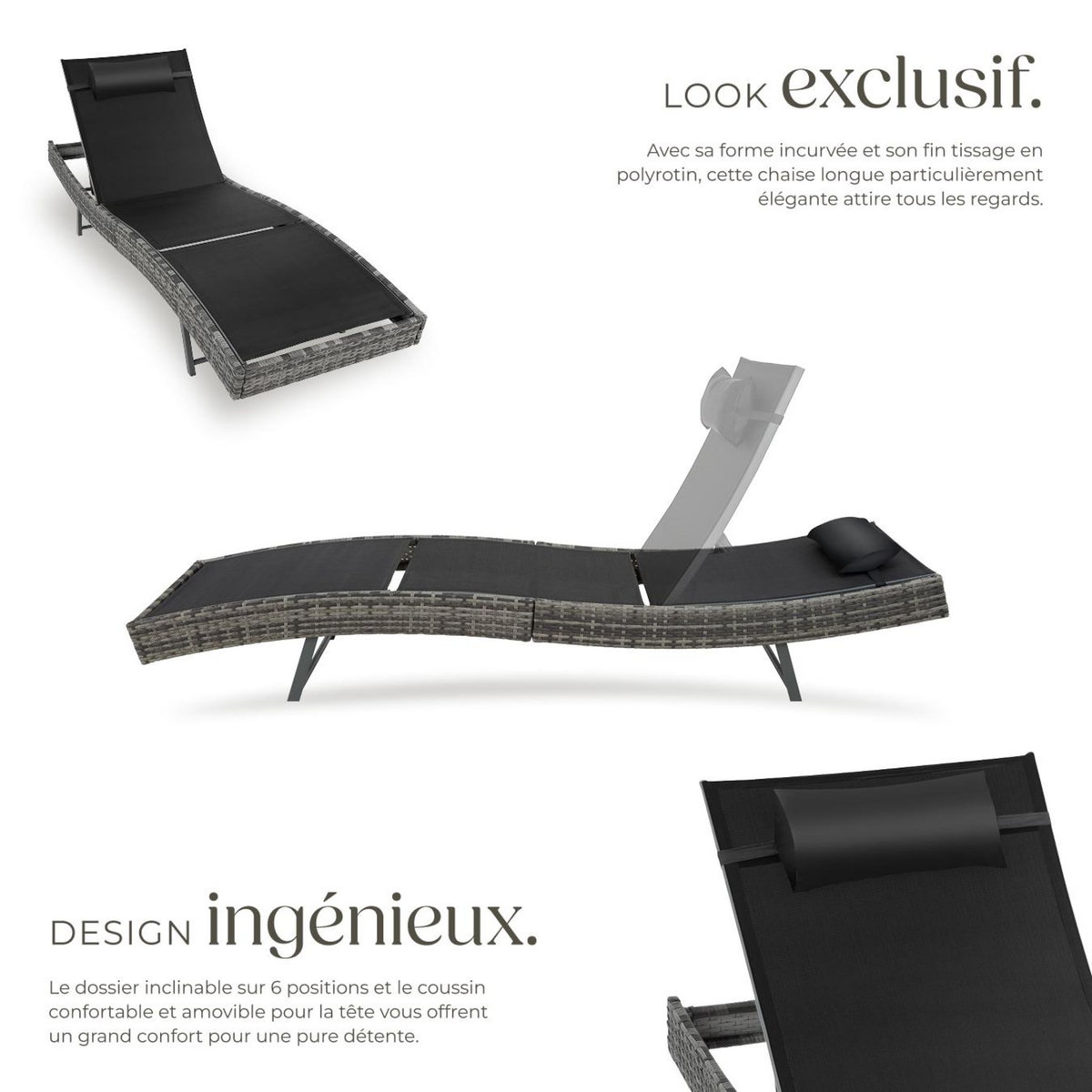 tectake Bain de soleil en rotin résistant et anti-UV gris tacheté