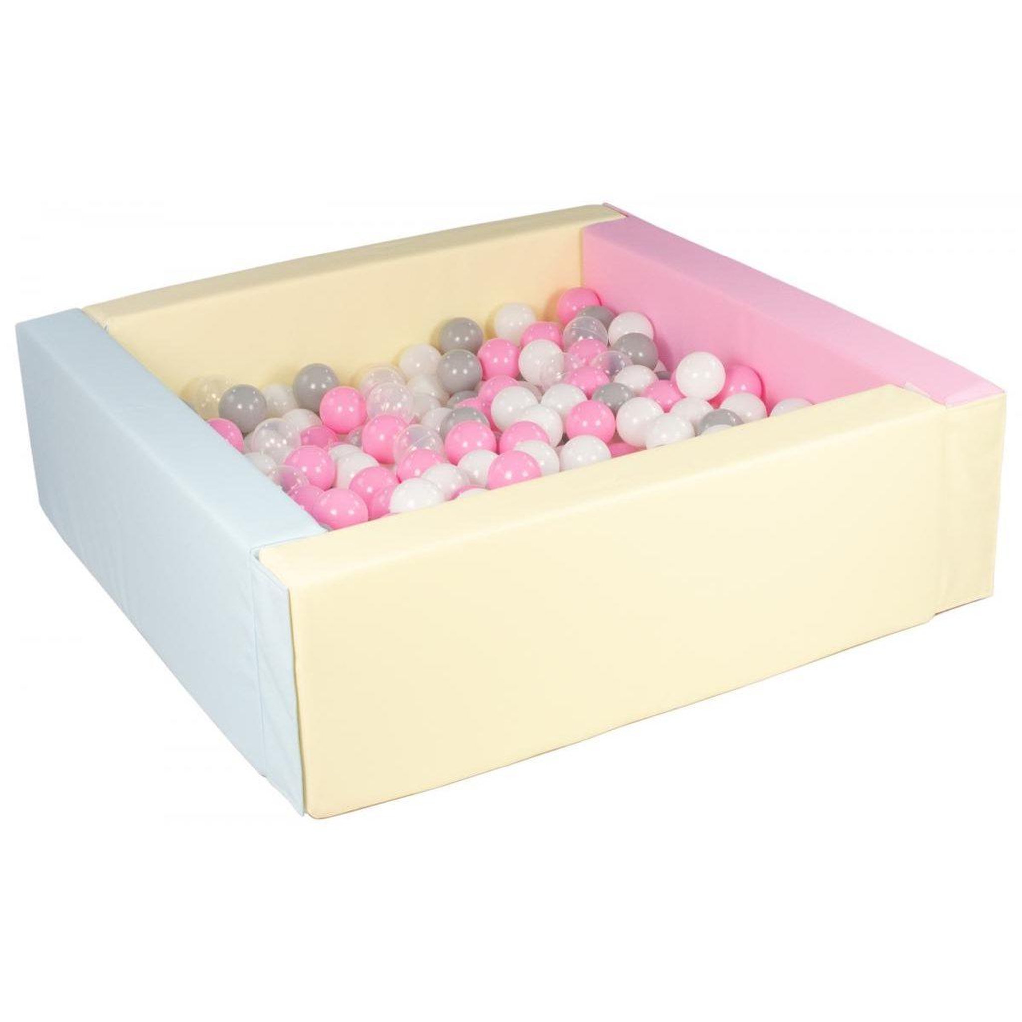 VELINDA Piscine à balles carrée avec 200 balles - bords 3 couleurs/blanc, transparent, rose clair, gris