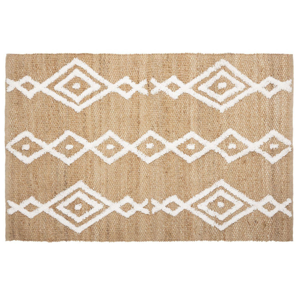 ATMOSPHERA Tapis Ethnique en jute modèle Tuft - 120 x 170 cm - Blanc et Beige