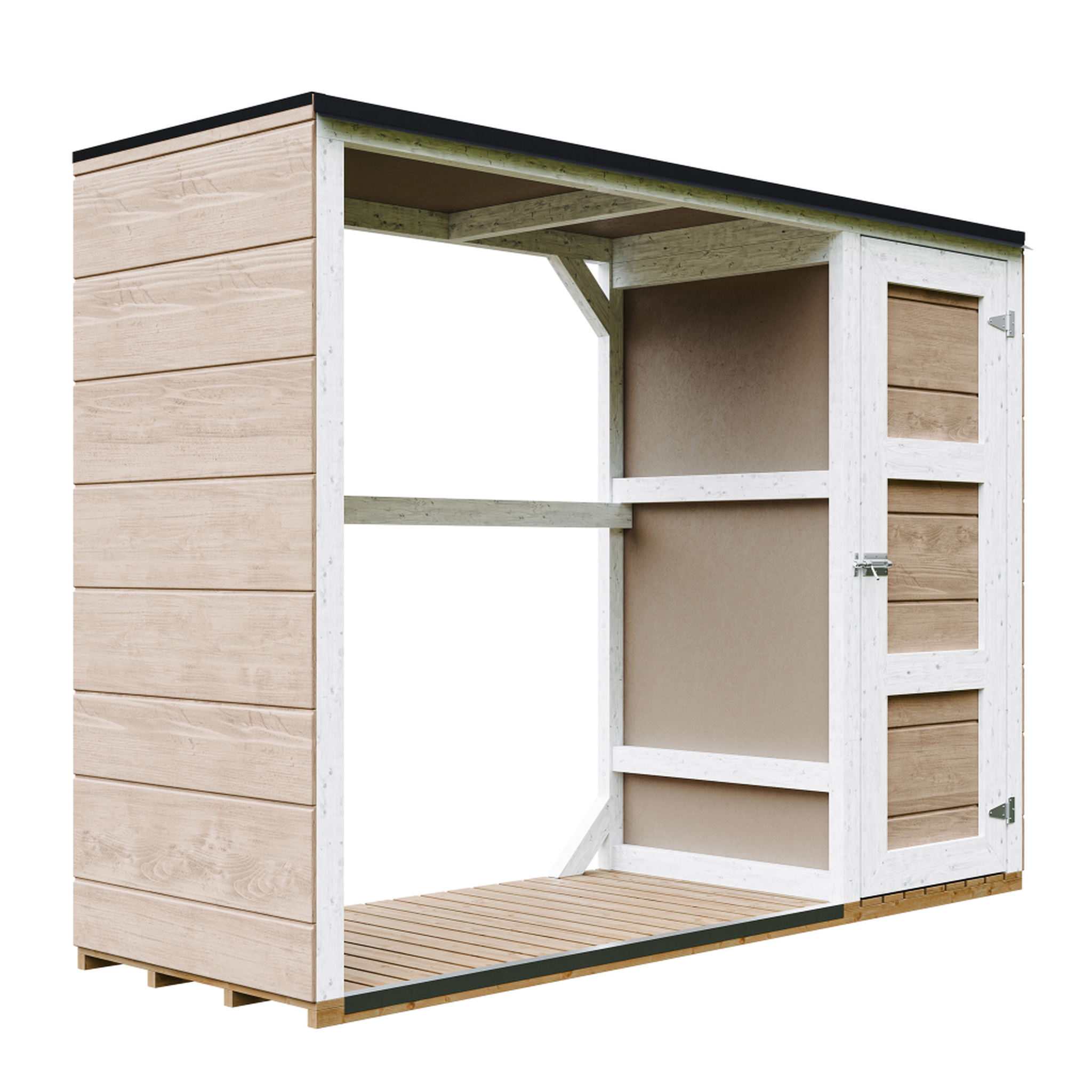 Voir la diapositive 1 : TIMBELA Abri à bûches extérieur avec rangement latéral pour les outils - 1,09 m² + 0.53 m² M981