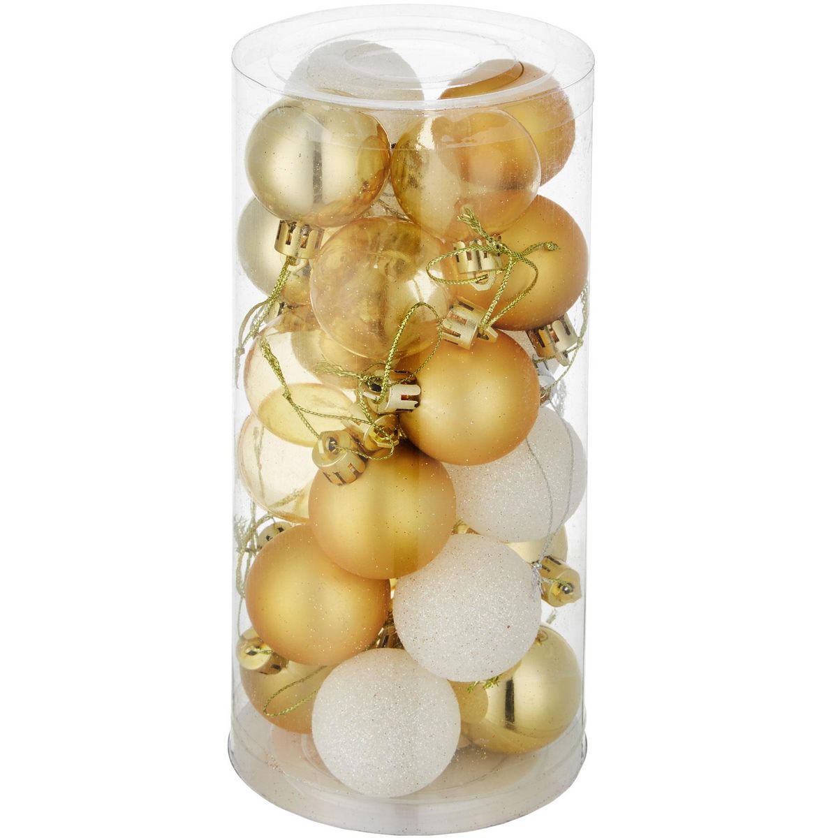 tectake Lot de 24 boules de Noël blanches/dorées 25 boules de Noël blanches et dorées blanches/dorées