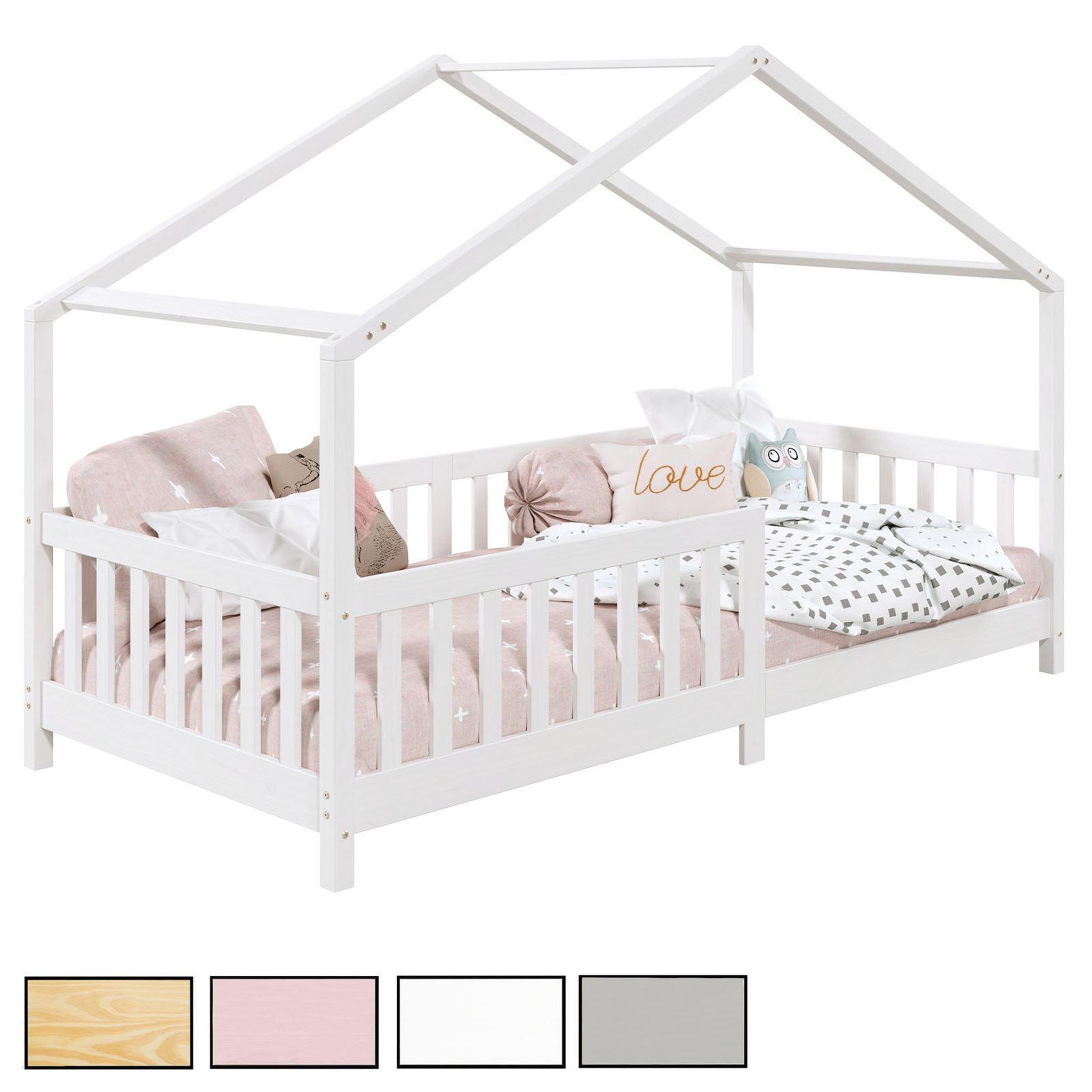 IDIMEX Lit cabane LISAN 90 x 190 cm, en pin massif. Coloris disponibles : Gris, Blanc, Marron, Rose