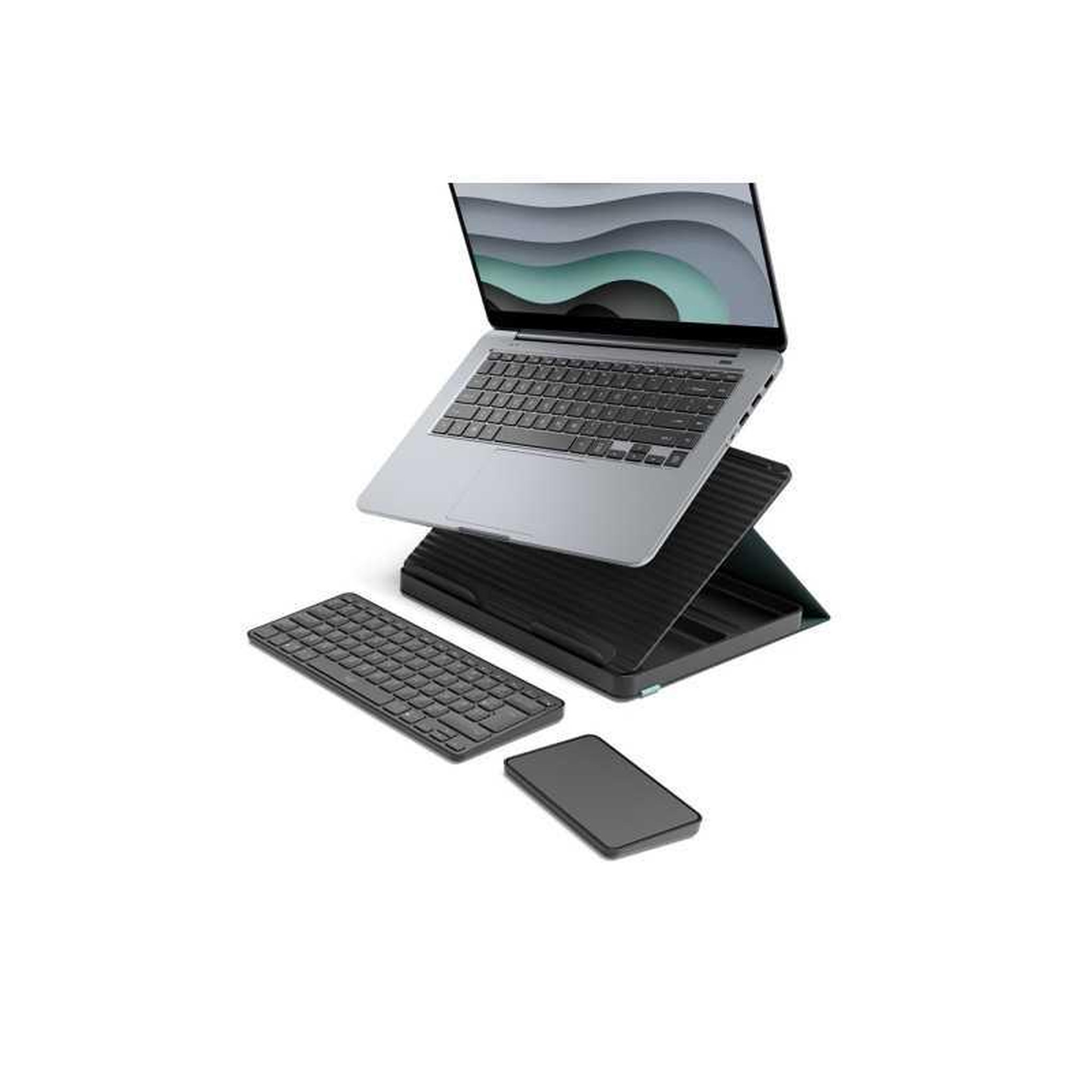 Logitech Clavier et pavé tactile sans fil AZERTY graphite avec support ordinateur portable 10-17 pouces