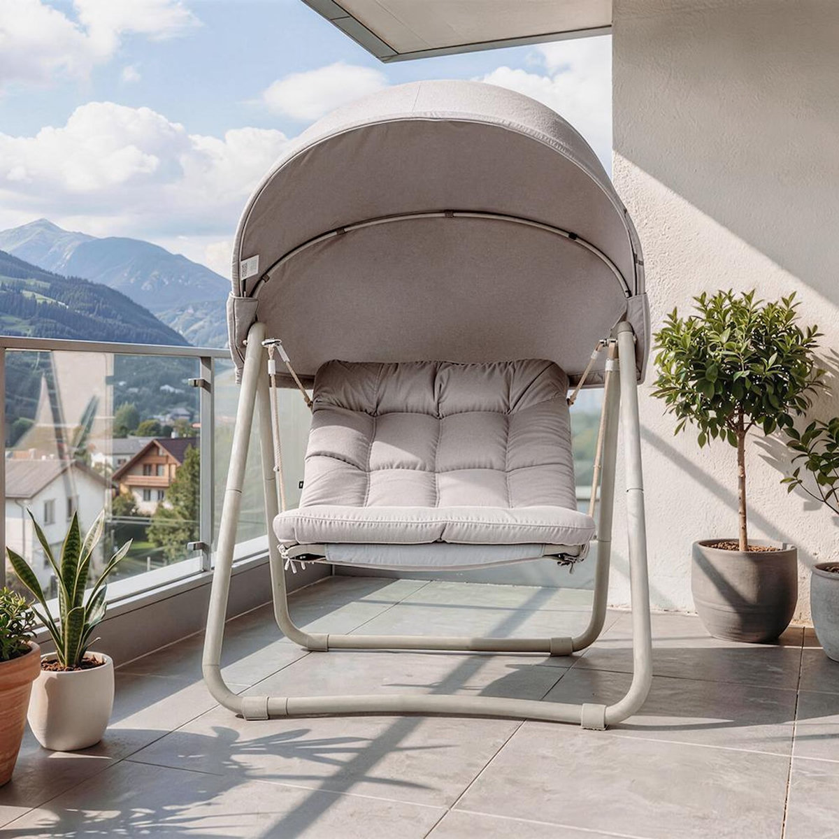 SOBUY Chaise Suspendue Lounge Gris 126x108x163cm OGS62-MI