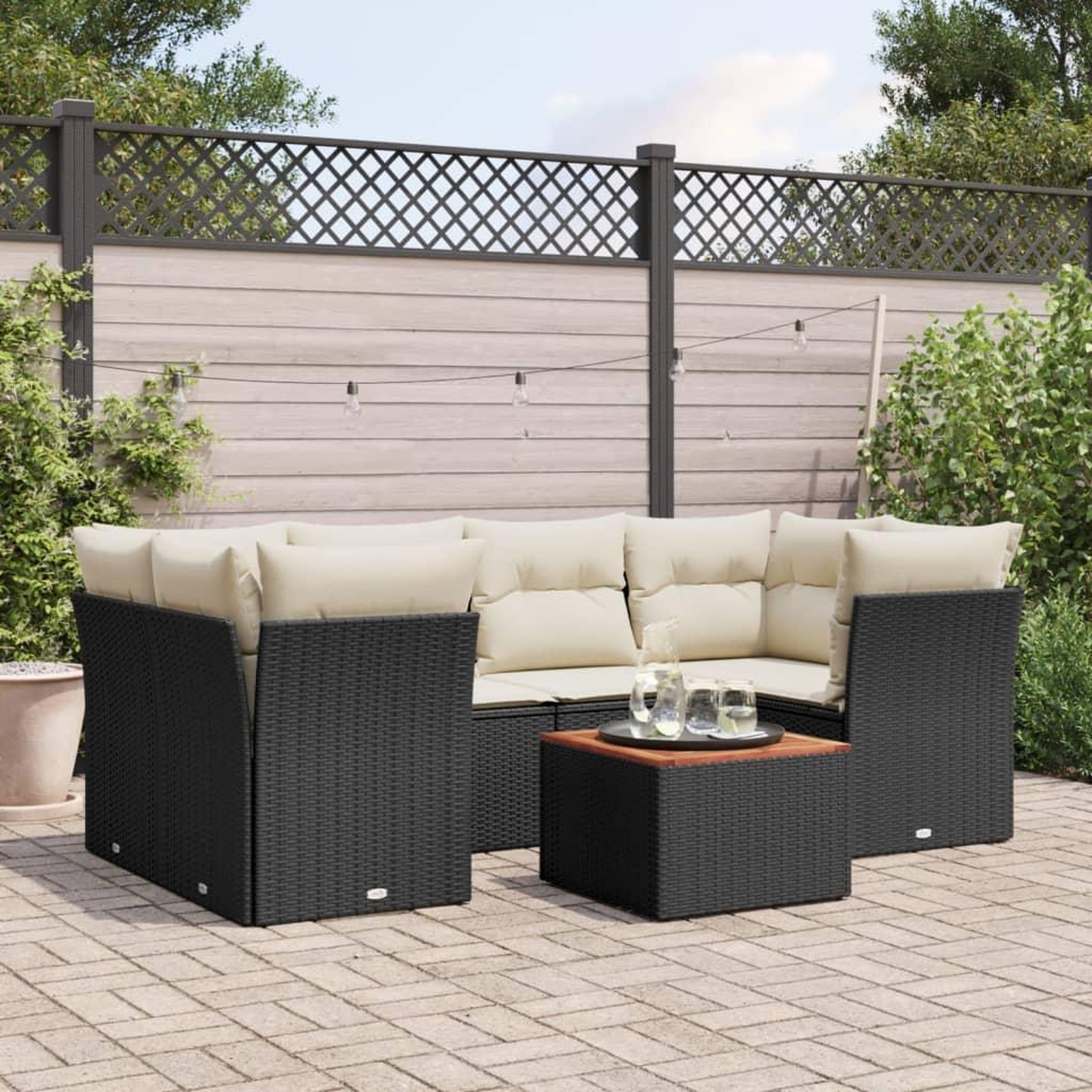 VIDAXL Salon de jardin 7 pcs avec coussins noir resine tressee