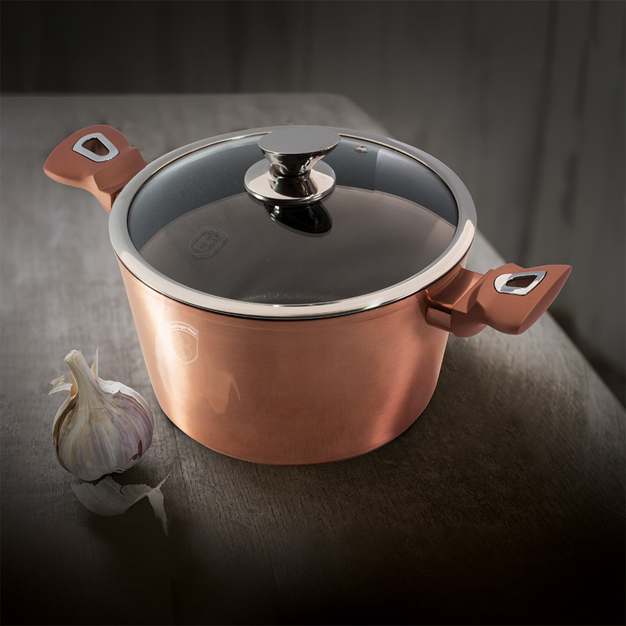 Voir la diapositive 3 : BERLINGER HAUS Faitout avec couvercle en verre induction 24 cm Aluminium forgé Cuivre métal