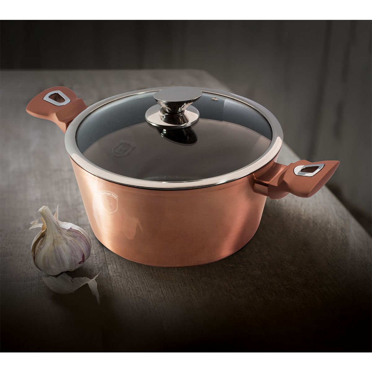 BERLINGER HAUS Faitout avec couvercle en verre induction 24 cm Aluminium forgé Cuivre métal