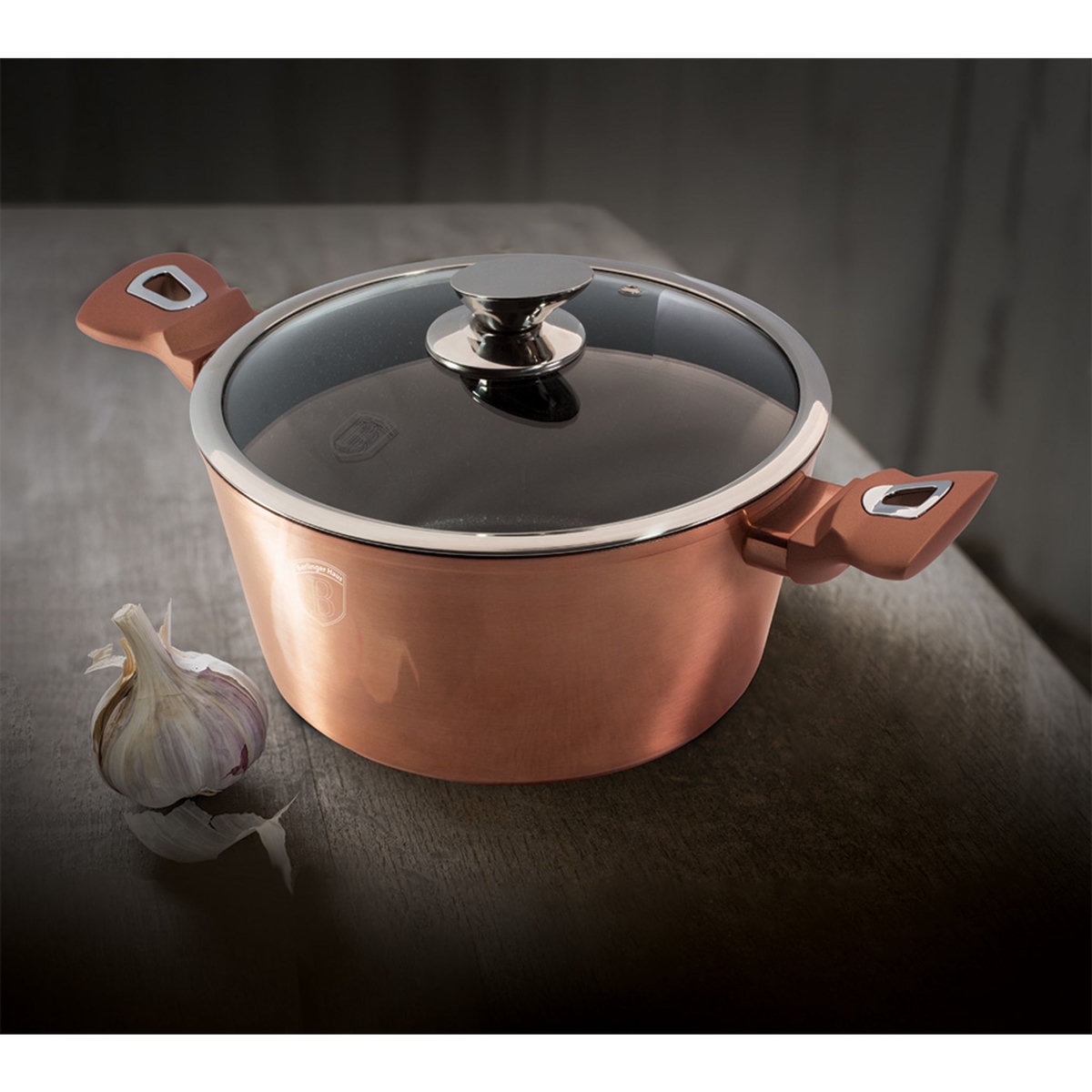 BERLINGER HAUS Faitout avec couvercle en verre induction 24 cm Aluminium forgé Cuivre métal