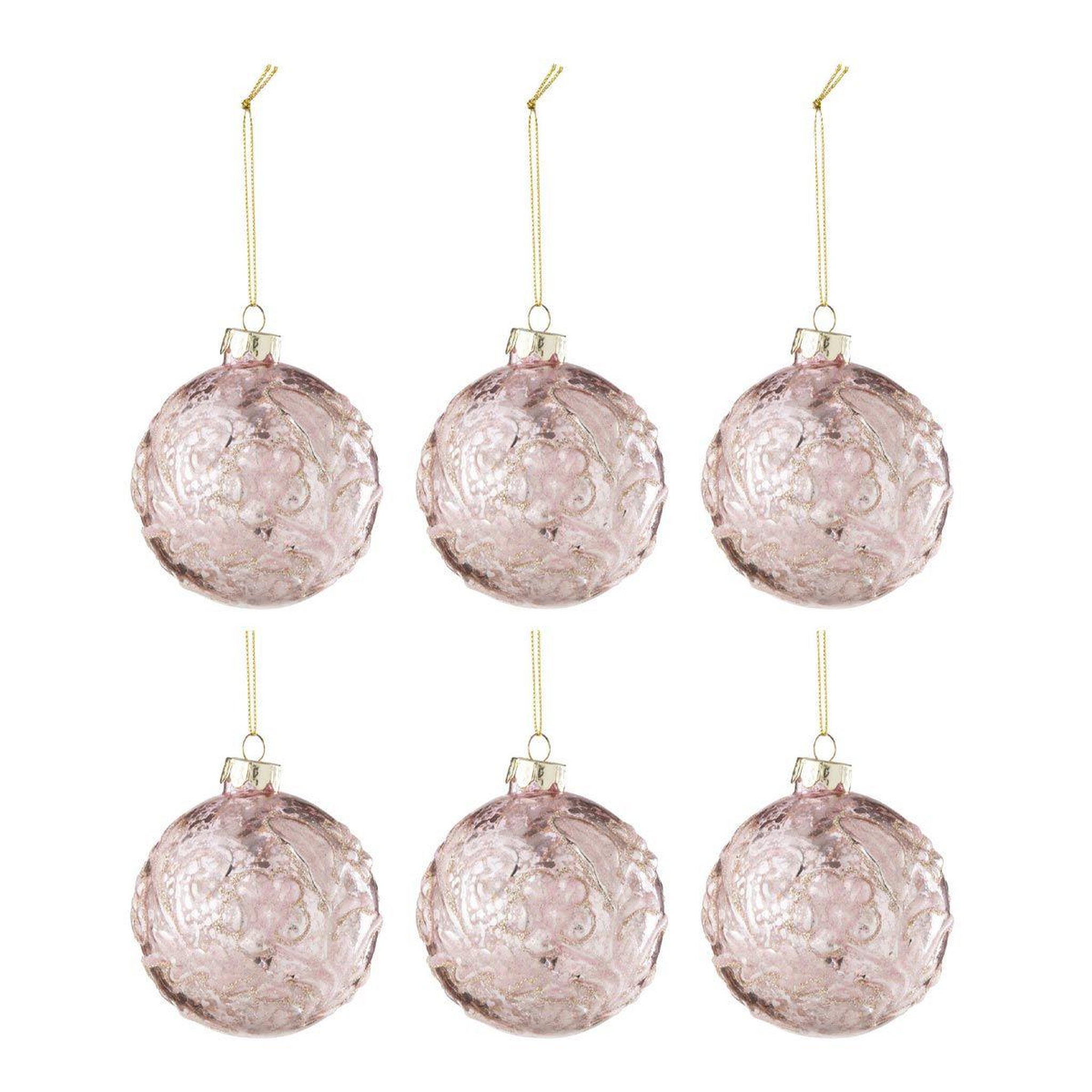 J-LINE Lot de 6 boules de noël  rosie  8cm rose