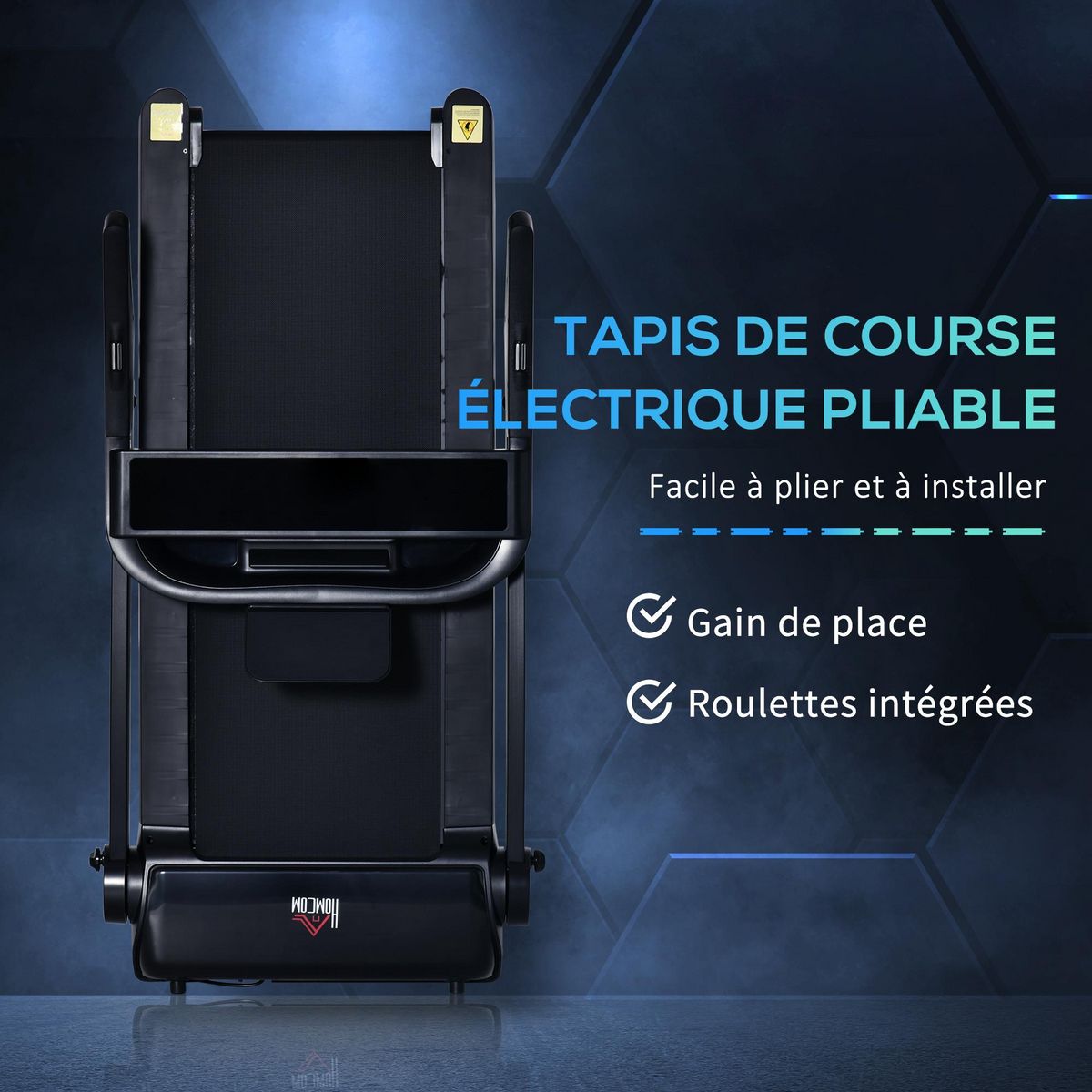 HOMCOM Tapis de course électrique pliable 1-14Km/h 550W grand écran LED multifonction 12 programmes clé sécurité acier ABS noir