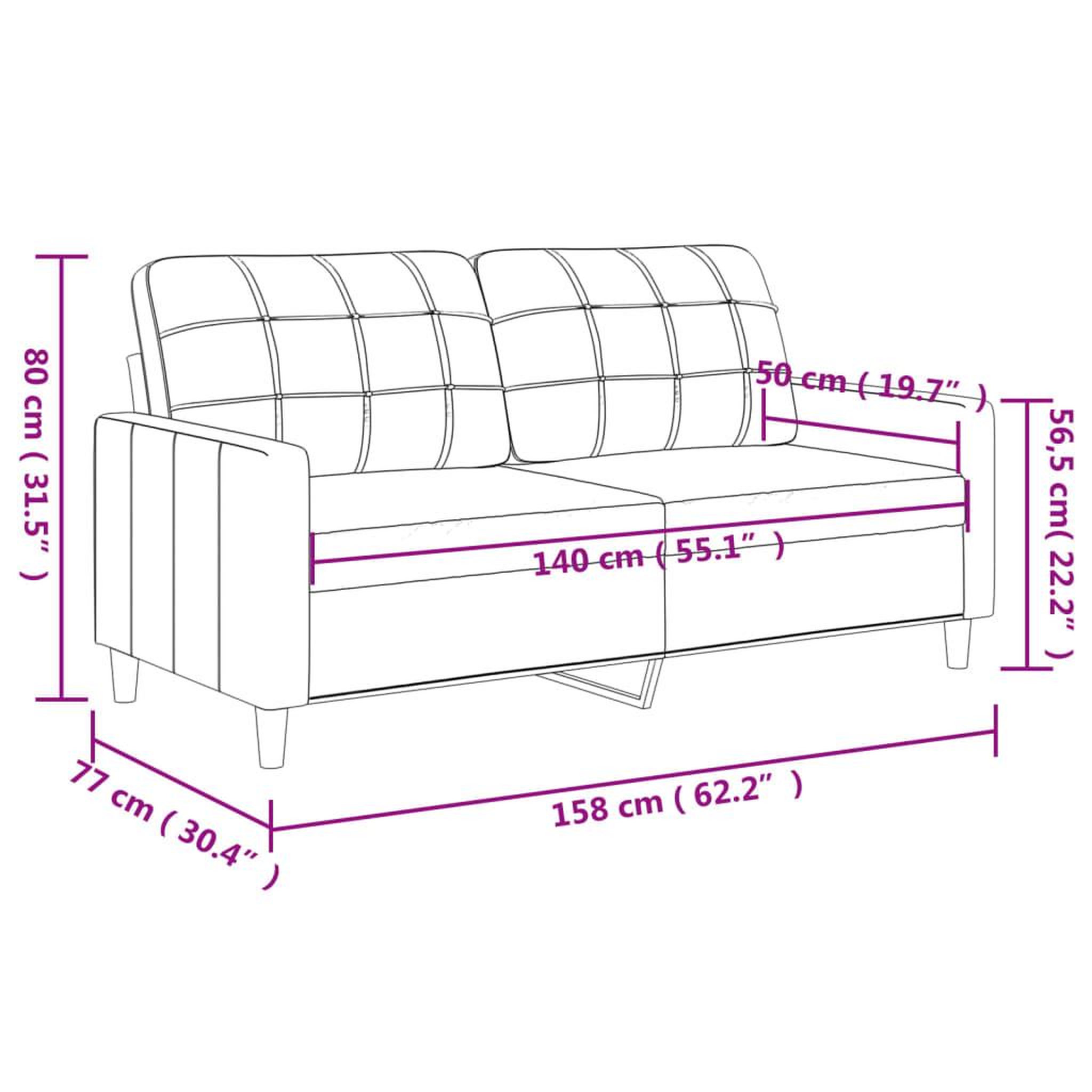 Voir la diapositive 6 : VIDAXL Canape a 2 places Creme 140 cm Tissu