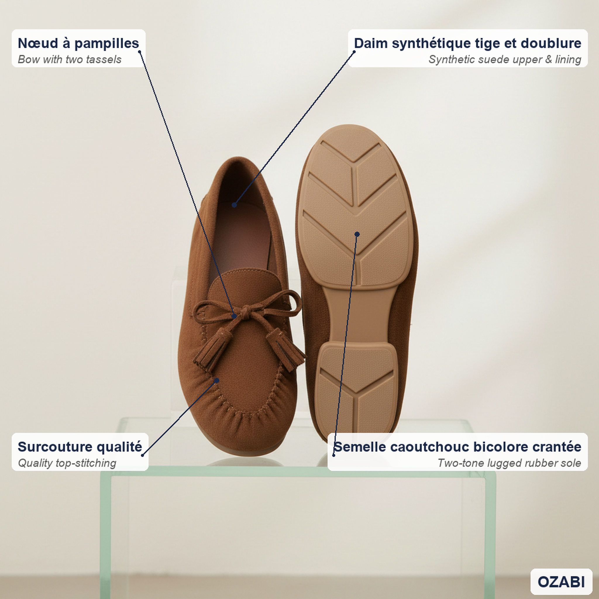 Voir la diapositive 4 : OZABI Ozabi mocassins femme bobo chic nœud pampilles daim synthétique