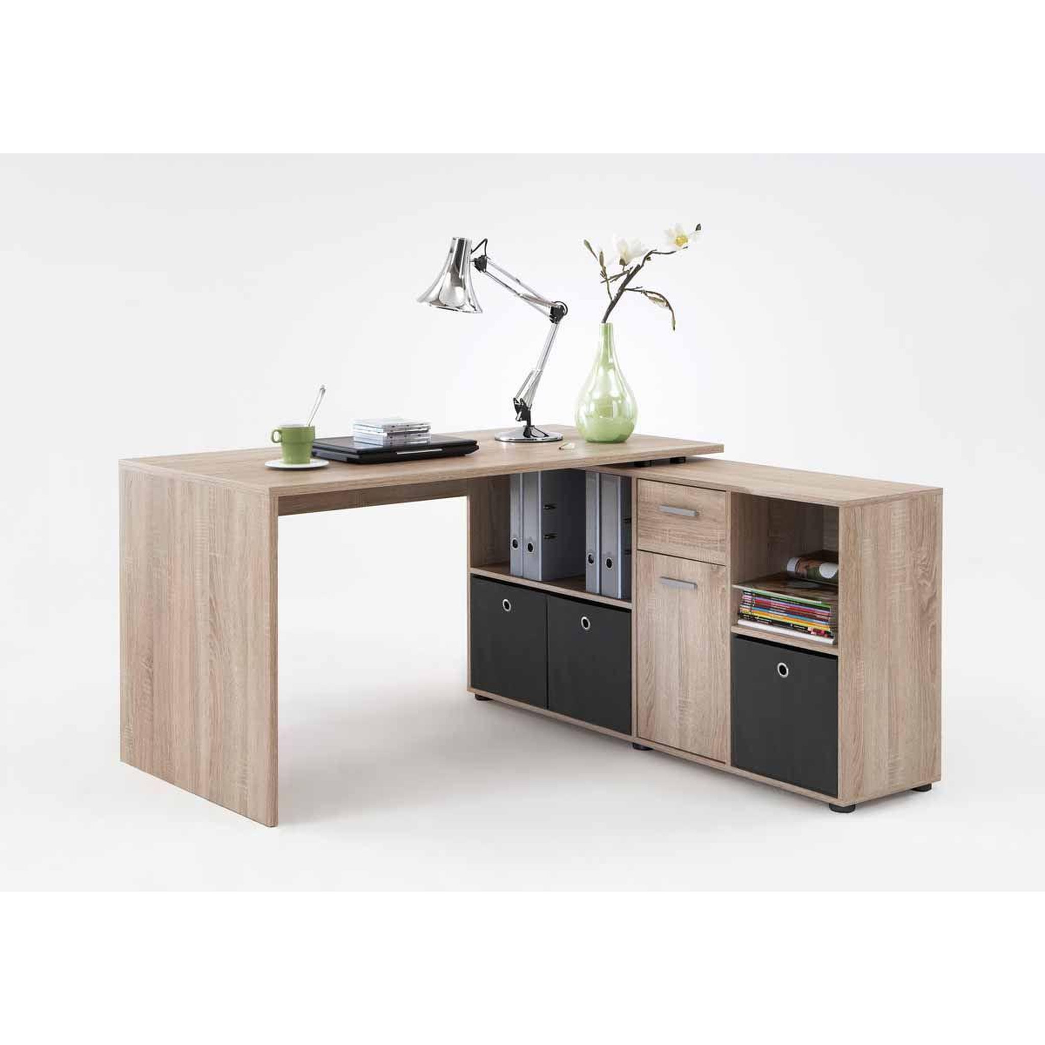 Voir la diapositive 3 : Paris Prix Bureau d'angle réversible  oxela  135cm chêne clair